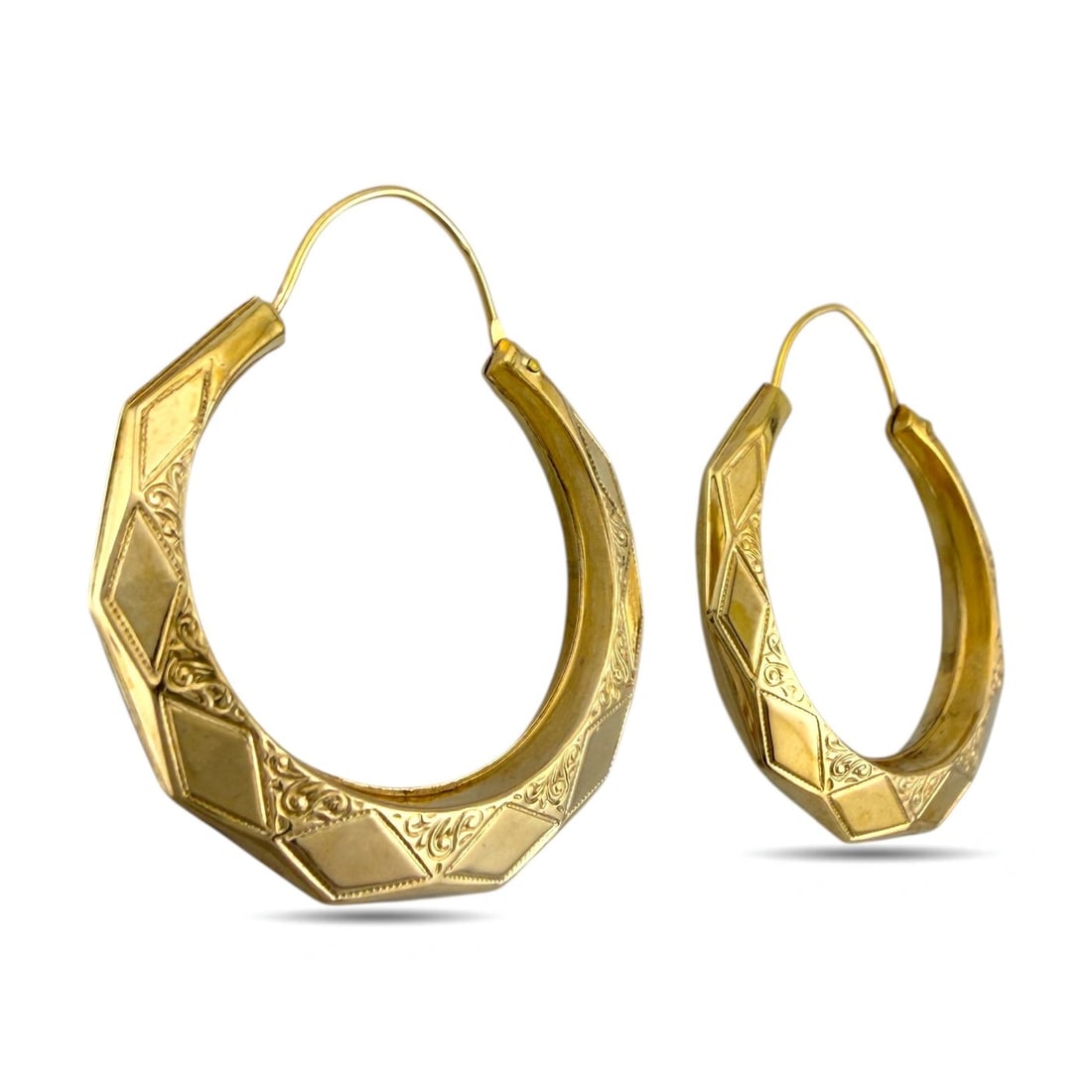 Earrings - 14 kt. Exclusive 14K Yellow Gold Patterned Hoop Earrings, Yellow gold: Exclusive 14K Yellow Gold Patterned Hoop EarringsThese 14K yellow gold hoop earrings offer a refined presence with their beautifully detailed patterned design, creating a luxurious look while remainin