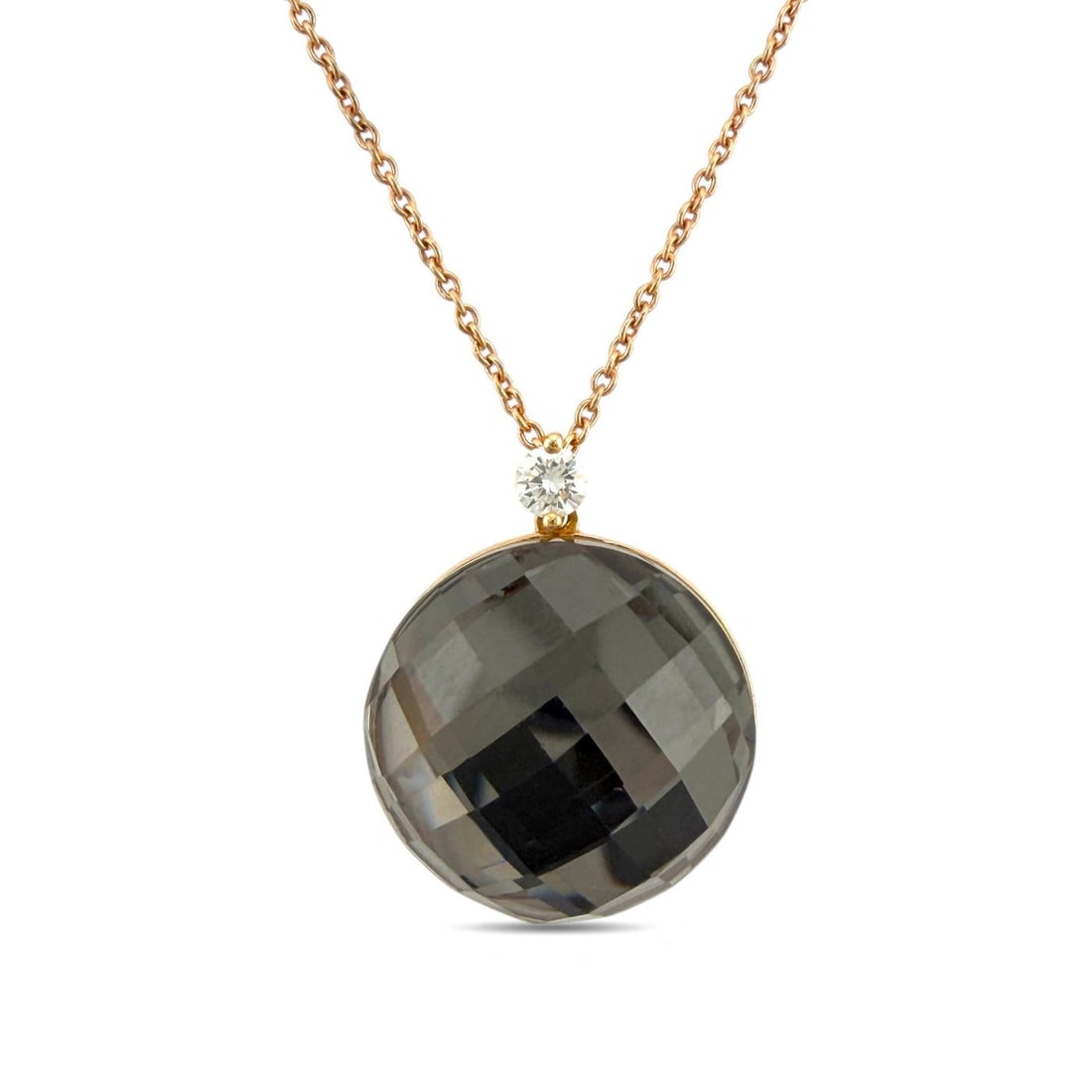 Roberto Coin - 18 kt. Rose gold, Exclusive Roberto Coin 18K Rose Gold 0.05ct Diamond and Smoky: Exclusive Roberto Coin 18K Rose Gold 0.05ct Diamond and Smoky Quartz NecklaceThis refined Roberto Coin necklace shows a graceful rose gold finish with a slim and elegant presence that feels airy on th