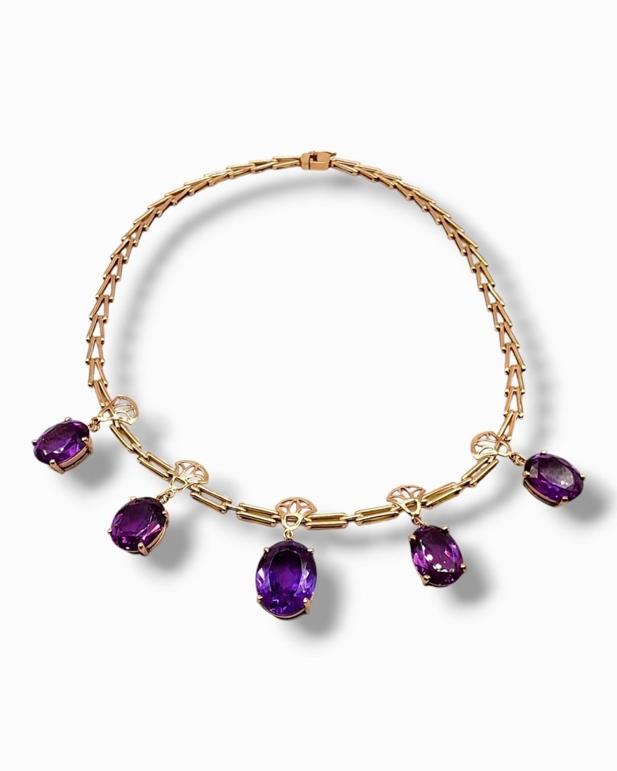 14 kt. Yellow gold, Gorgeous Gold & Amethyst Women's Vintage Necklace Amethyst (1 of 9)