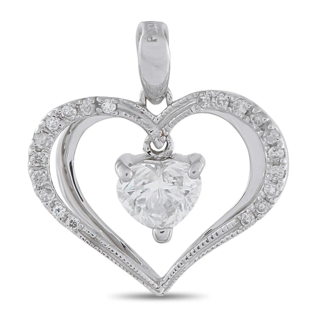 Necklace with pendant Platinum, EXCLUSIVE Platinum and 0.59ct Diamond Heart 0.59ct. tw. Diamond: Platinum 0.59ct Diamond Heart PendantThis luxury heart pendant offers a timeless way to show your love for another. At the center, a 0.50 carat Diamond dangles delicately at the center of the design,