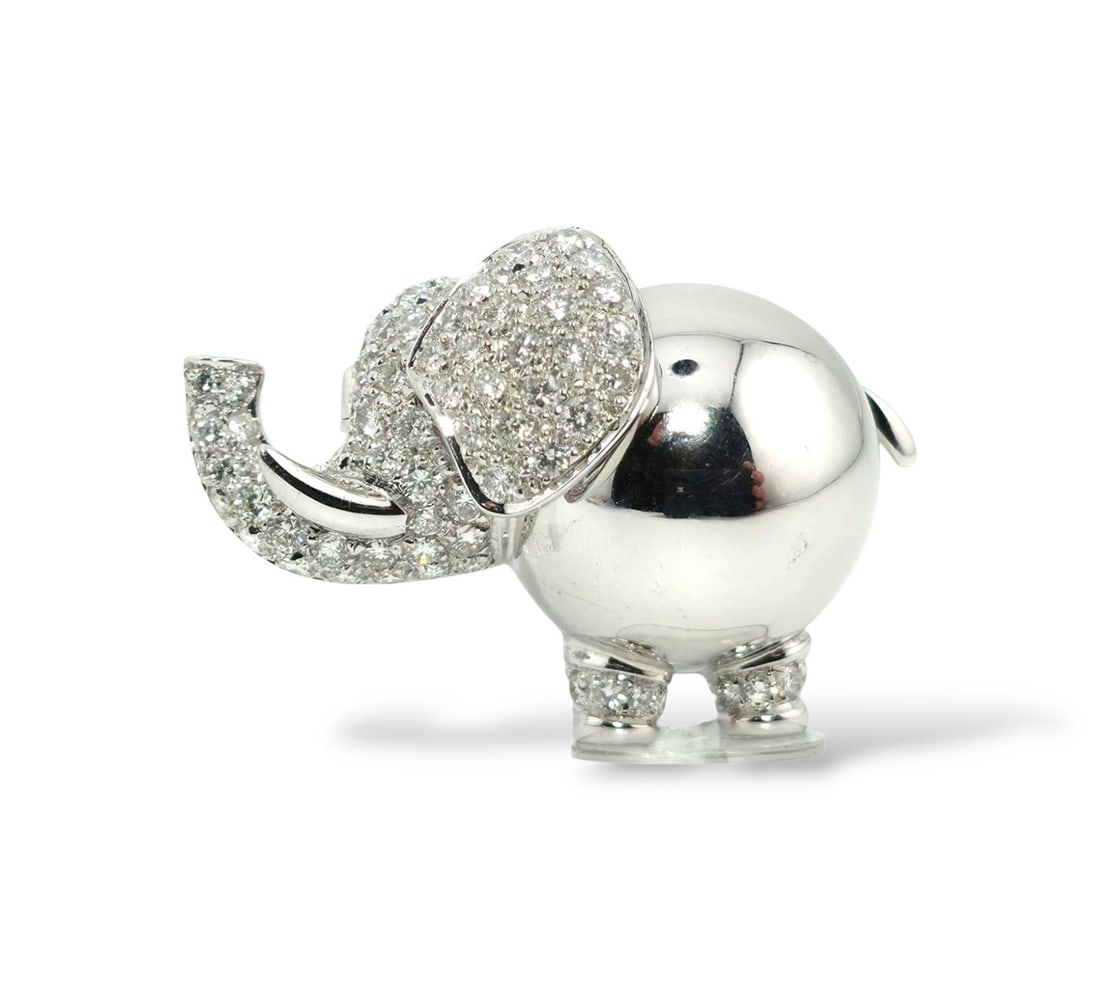 18 kt. White gold, 18K White Gold Elephant Pendant Adorned with 2.0Ct Diamonds - 2.0ct. tw. Diamond (1 of 7)