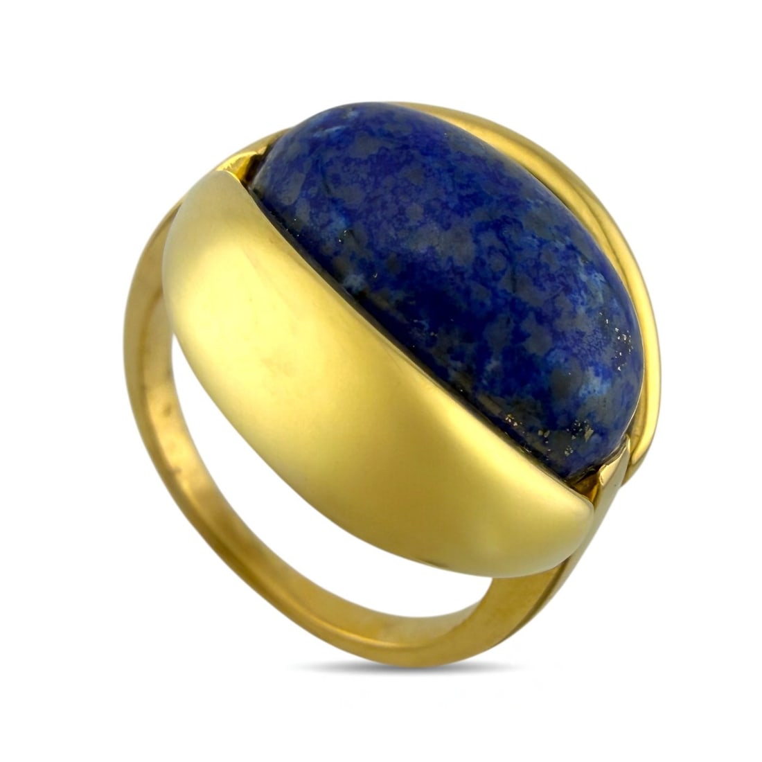 Cartier - 18 kt. Yellow gold, Cartier 18K Yellow Gold Lapis Lazuli Ring Lapis lazuli: Crafted with heirloom precision and a playful spirit, this vintage Cartier ring stands apart. It boasts a 18K yellow gold slim band that draws the eye to a sculptural centerpiece where a lapis cabocho