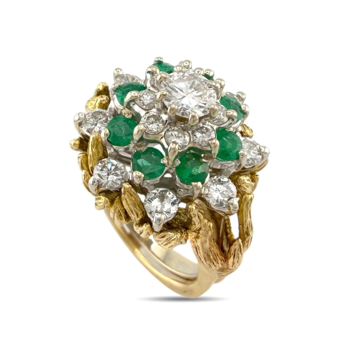 14 kt. Yellow gold, 14K Yellow Gold Ring 1.20ct Diamonds & Emerald - 1.24ct. tw. Diamond (Natural) (1 of 8)