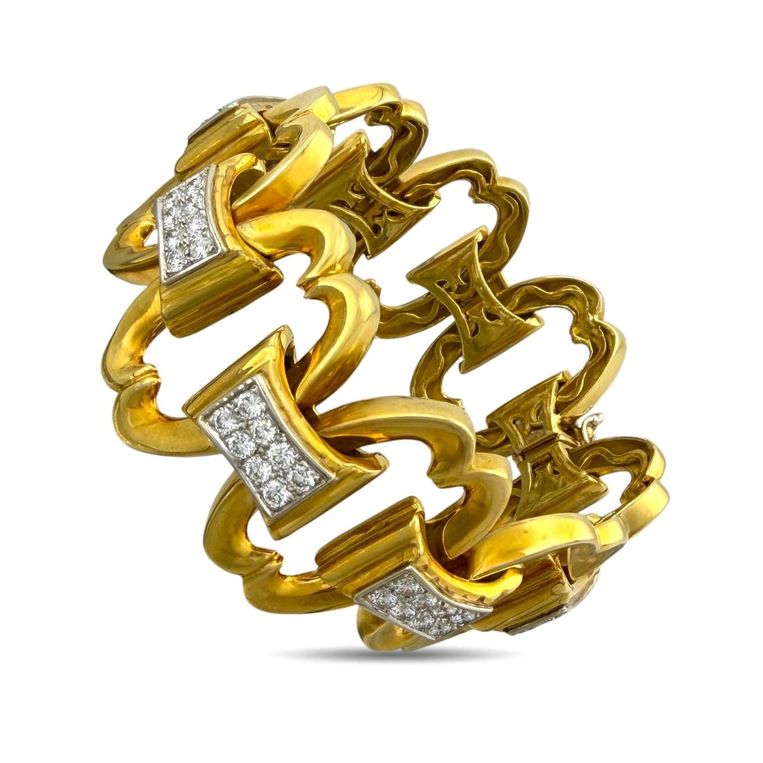 18 kt. Yellow gold, Exclusive Italian 18K Yellow Gold Interlocking 3.84ct Diamond Link 3.84ct. tw. (1 of 7)