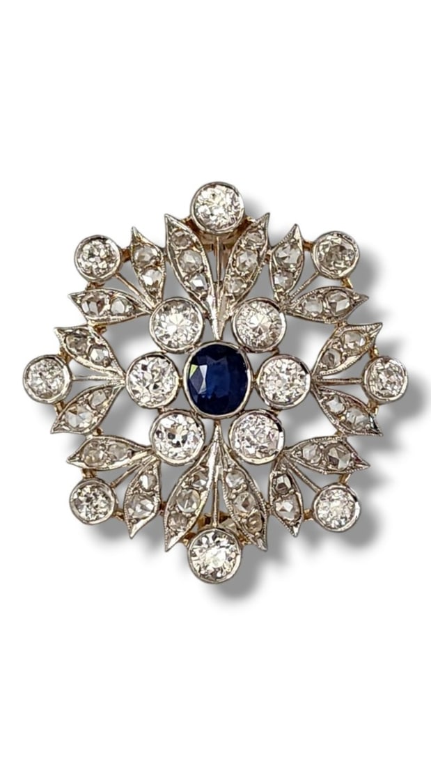 18 kt. White gold, Beautiful Snowflake Style 18K White Gold Brooch with Diamonds and Sapphire 6.0 (1 of 8)
