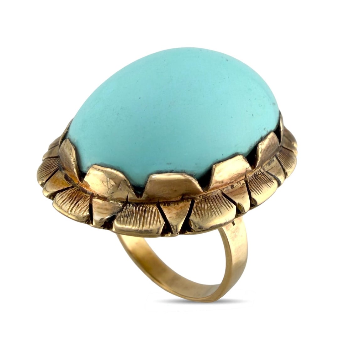 14 kt. Exclusive 14K Rose Gold Turquoise Statement Ring, Rose gold: Exclusive 14K Rose Gold Turquoise Statement RingA refined and striking statement ring showcasing a vivid turquoise centerpiece set in warm 14K rose gold. The bold proportions and smooth cabochon surfa