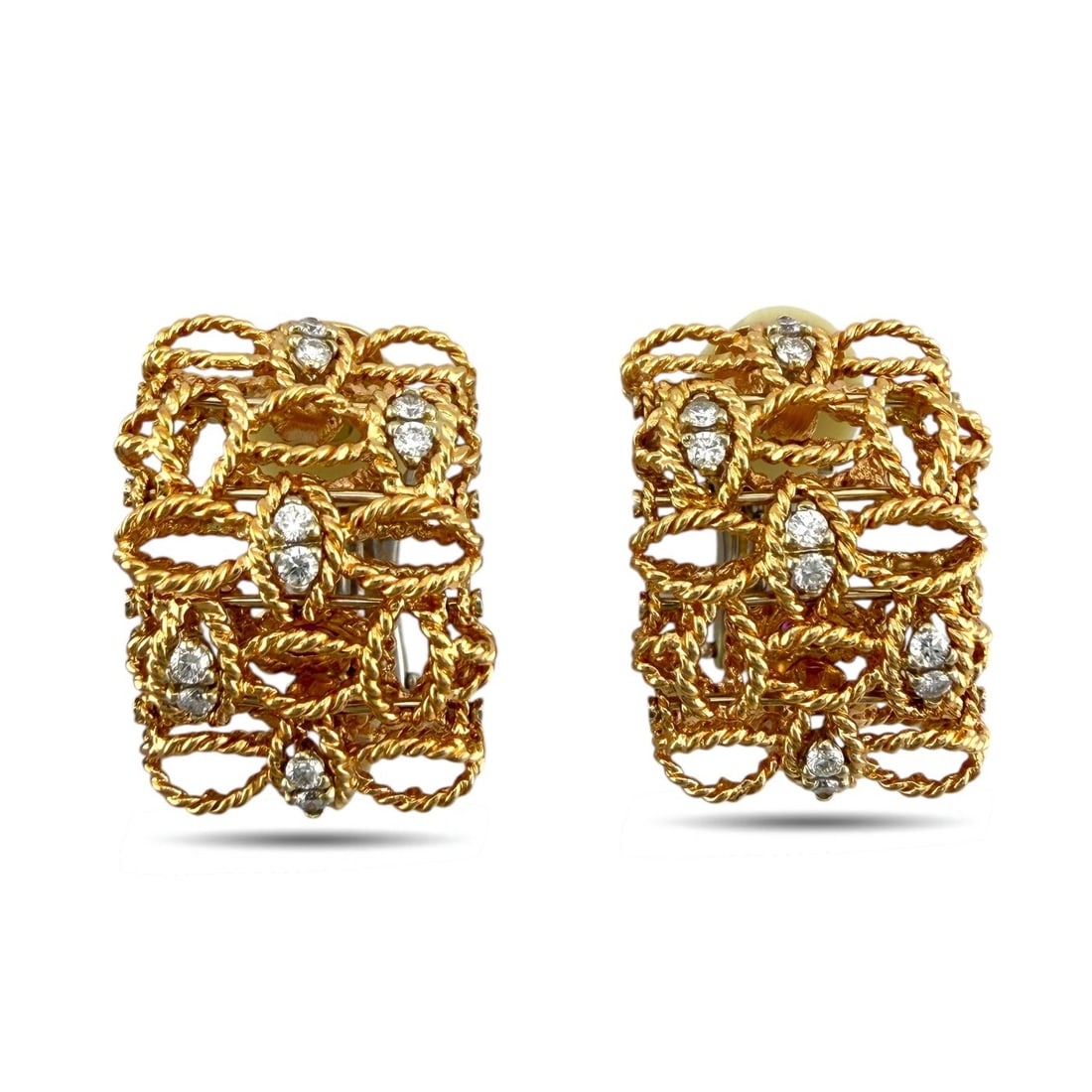 18K Rose Gold Roberto Coin 0.30ct Diamond Interwoven Earrings, Rose gold Diamond (Natural): Exclusive 18K Rose Gold Roberto Coin 0.30ct Diamond Interwoven EarringsA refined pair of Roberto Coin earrings crafted in luminous 18 karat rose gold, designed with elegant strands of gold that