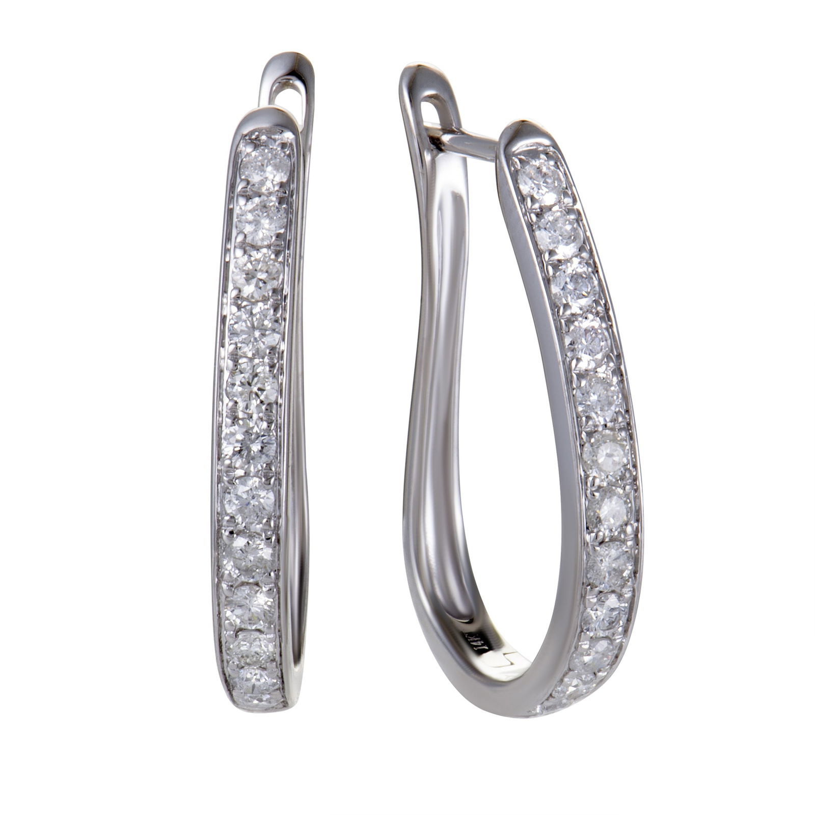 1ct 14K White Gold Diamond Oval Hoop Earrings (1 of 4)