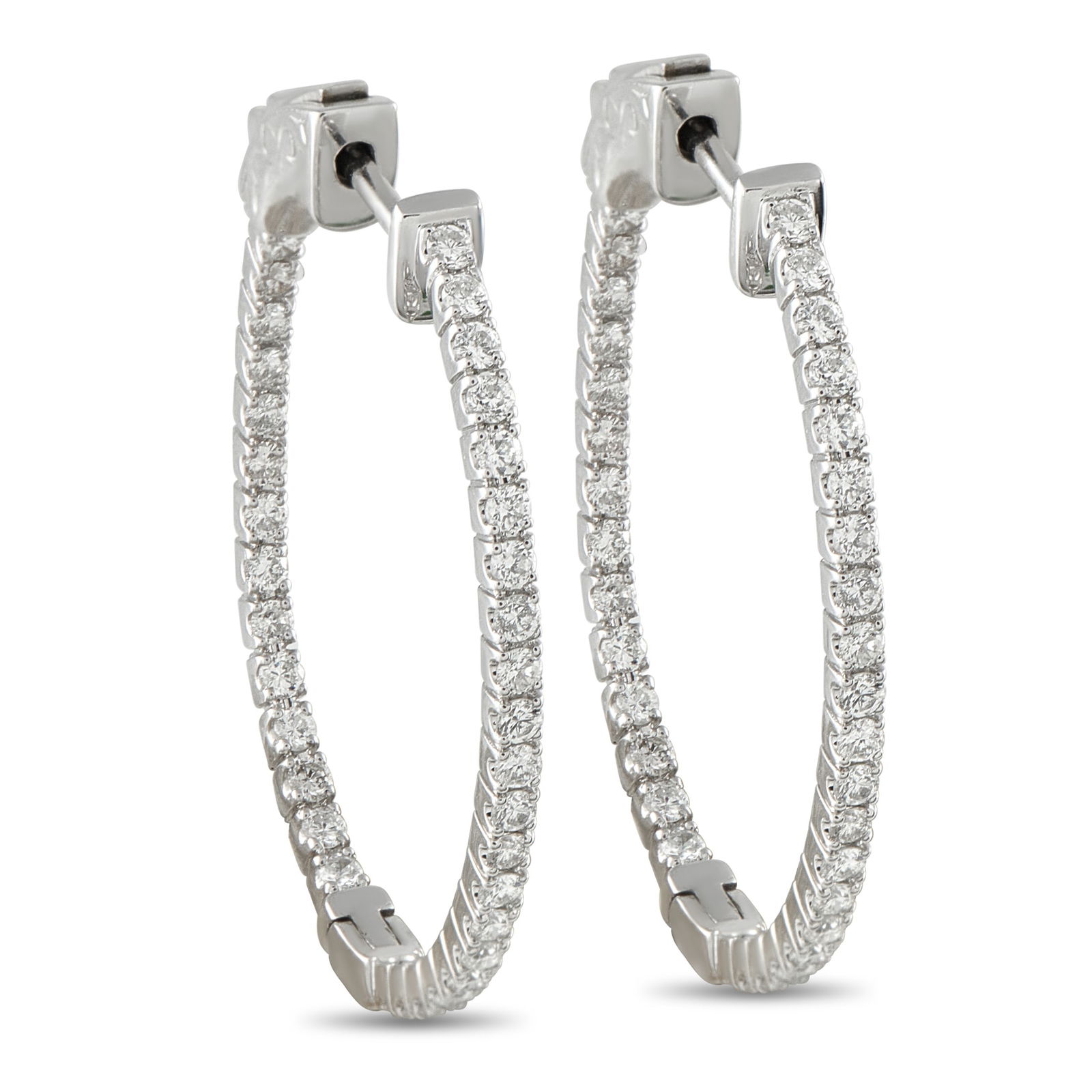 14K White Gold 1.07ct Diamond Inside-Out Hoop Earrings: These luxury hoop earrings offer an upscale sense of sophistication. Set in 14K White Gold, Diamonds with a total weight of 1.07 carats allow them to effortlessly emanate light every time they’re wo