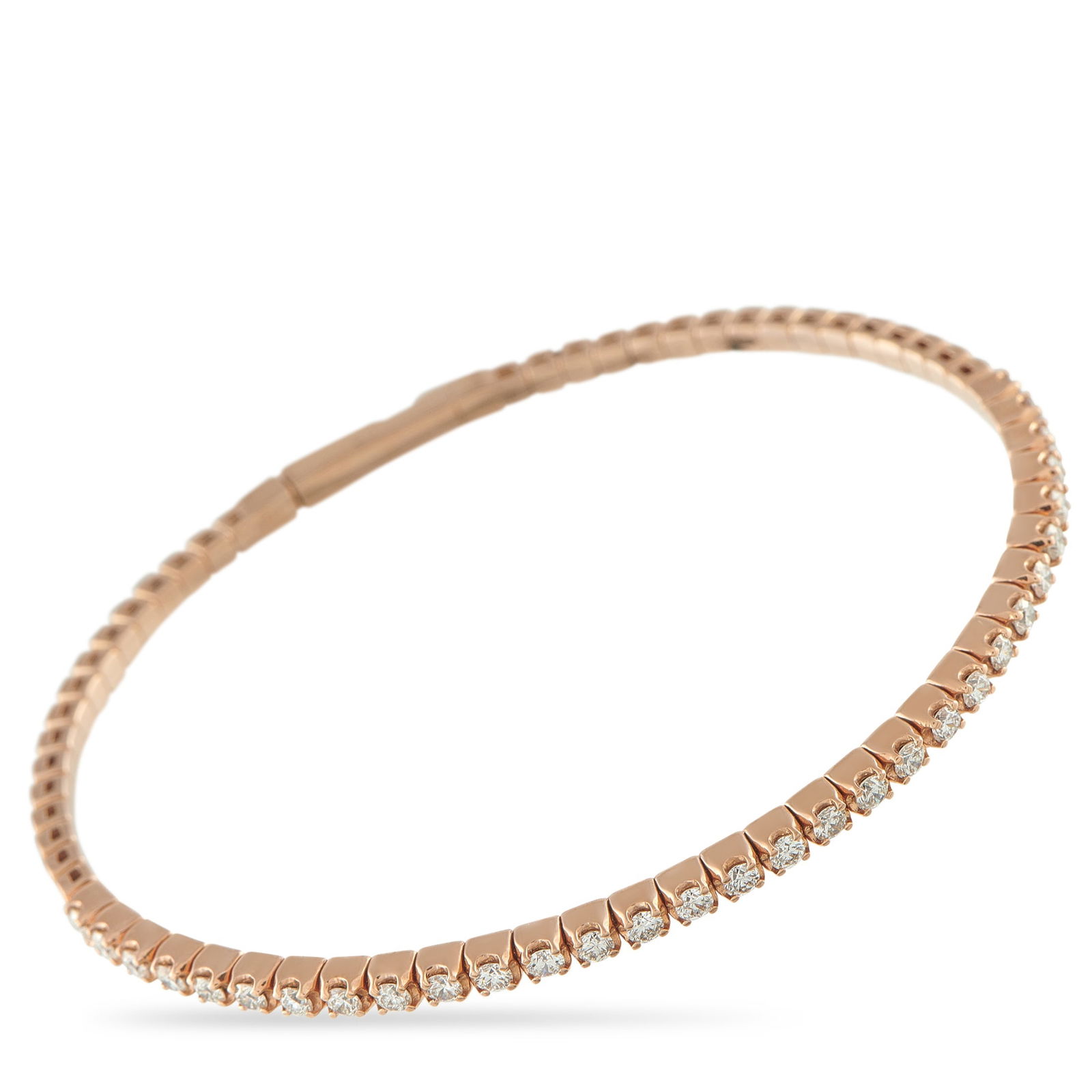 14K Rose Gold 1.22ct Diamond Tennis Bangle: Add sparkle to every attire with this rose gold tennis bangle bracelet that transitions effortlessly from desk to dinner. It features a rigid design that keeps the shape sleek and modern, while the wa