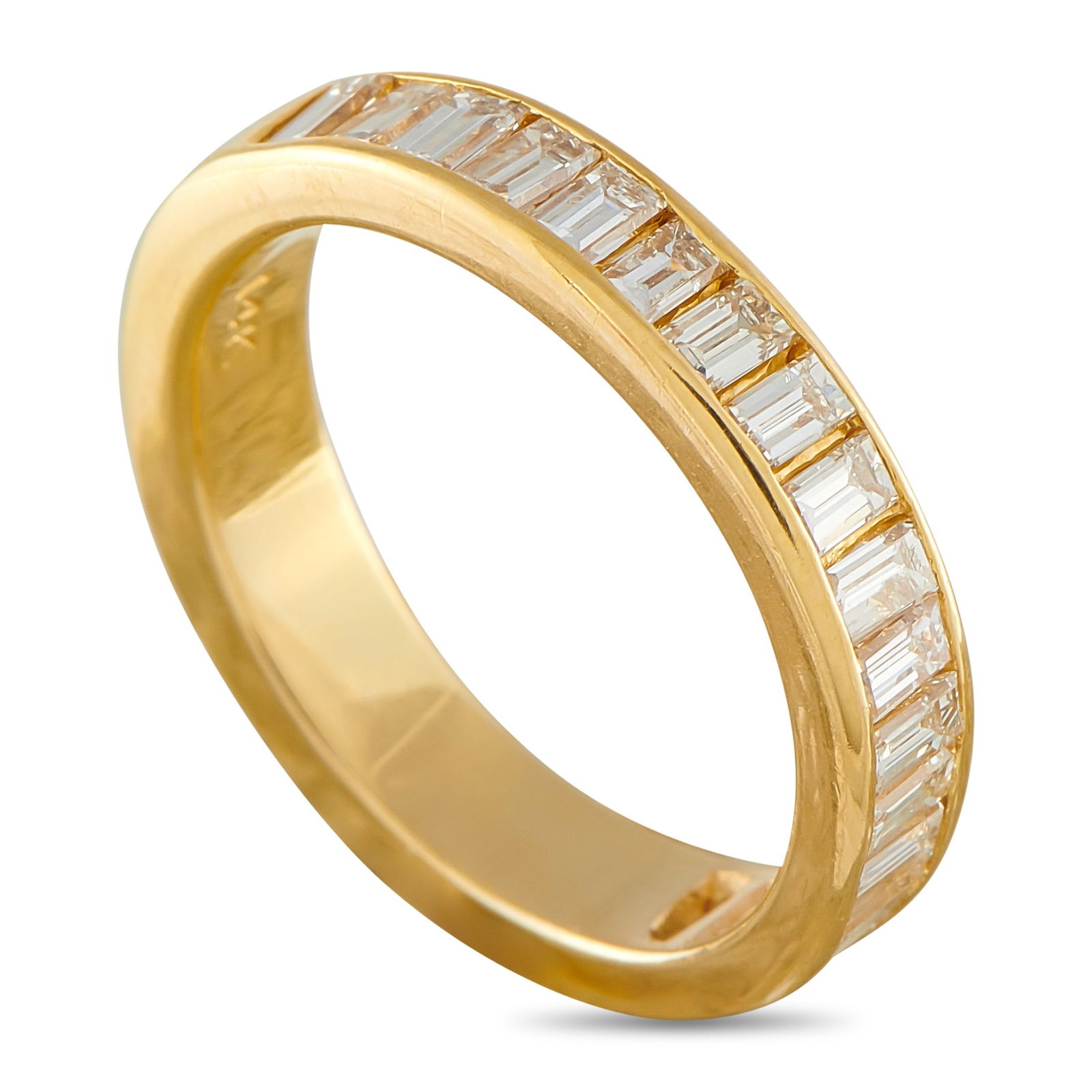 14K Yellow Gold 0.85ct Diamond Half-Eternity Band: This band ring will dazzle no matter if it’s worn alone or stacked with other luxury pieces. At the center of the sleek 14K Yellow Gold setting, a series of Diamond baguettes totaling 0.85 carats