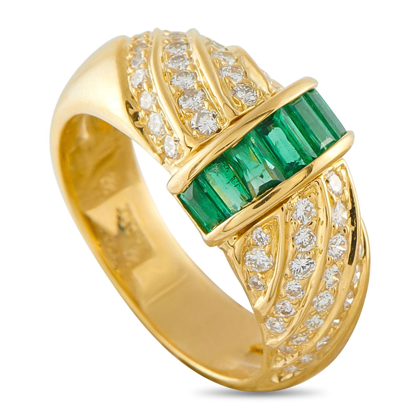 18K Yellow Gold 0.42ct Diamond and Emerald Ring (1 of 3)
