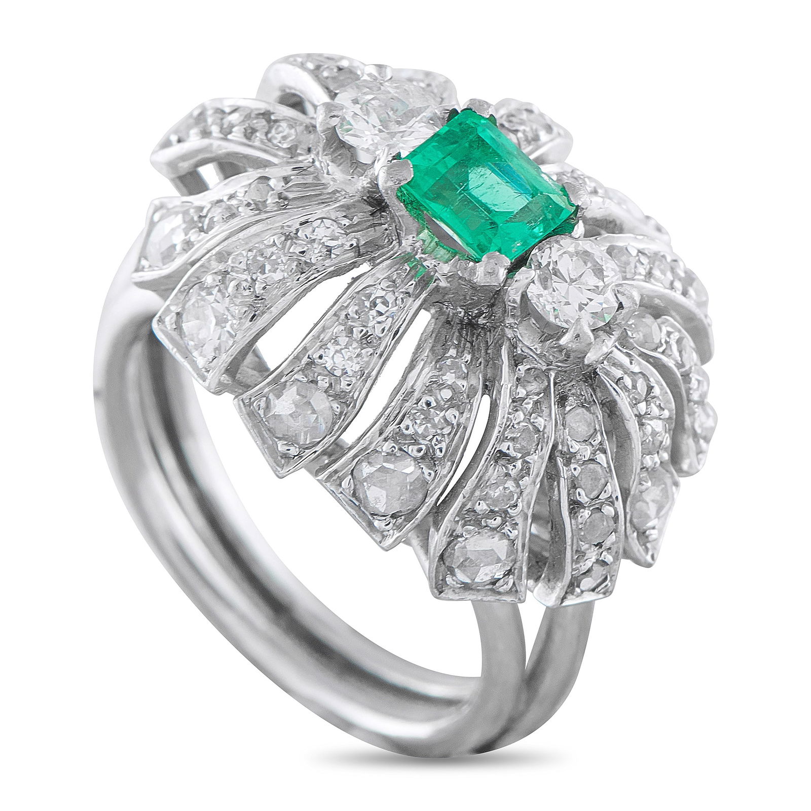 Platinum 0.65ct Diamond and Emerald Ring (1 of 3)