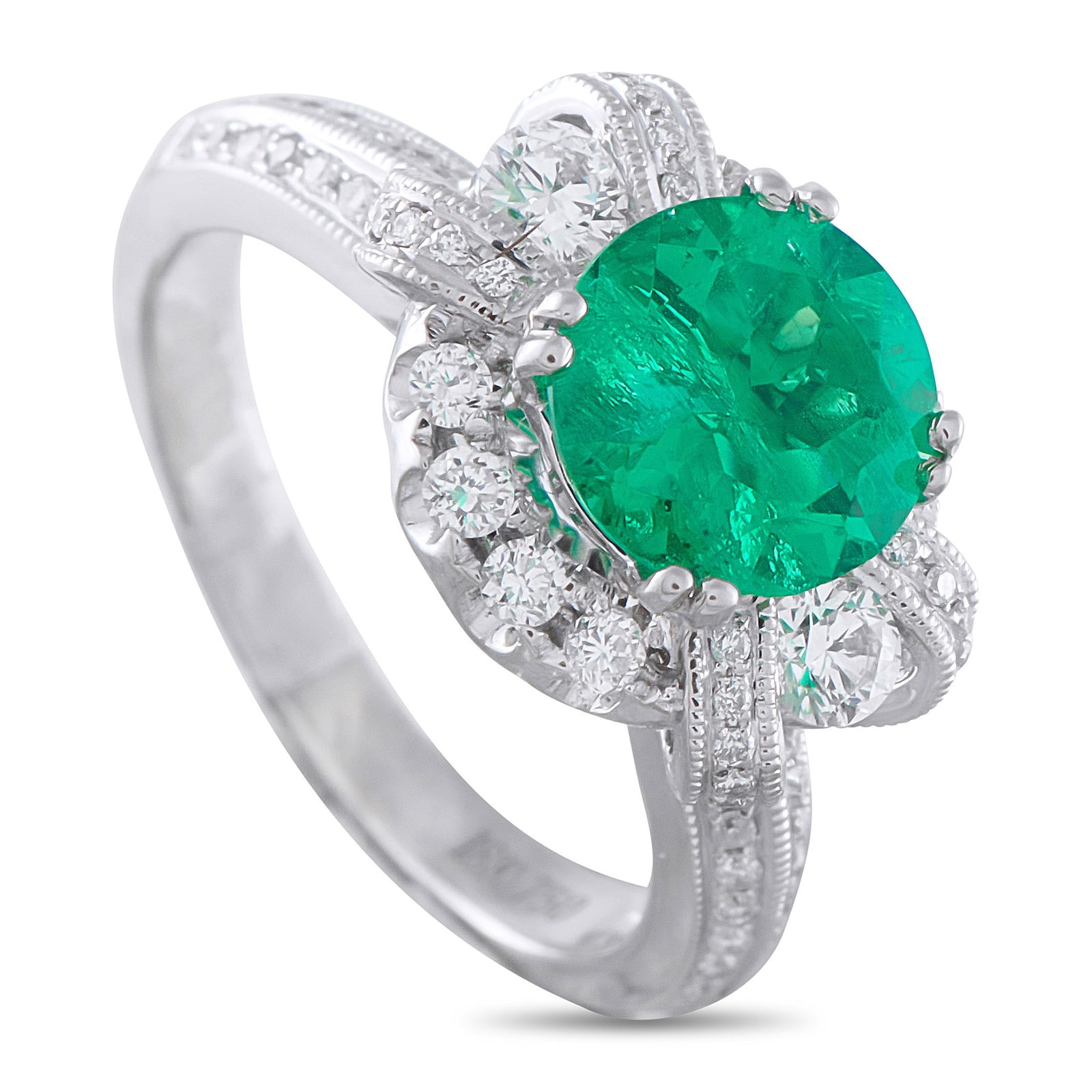 18K White Gold 0.45ct Diamond and Emerald Ring (1 of 3)