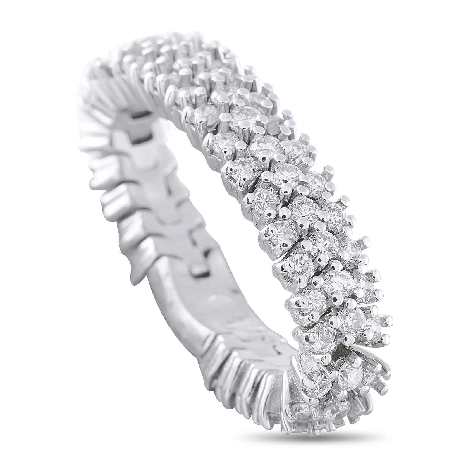 18K White Gold 2.29ct Diamond Ring: This radiant ring is unlike anything you’ve seen before. A unique 18K White Gold setting adds texture and dimension to the understated design. Sparkling Diamonds with a total weight of 2.29 carats
