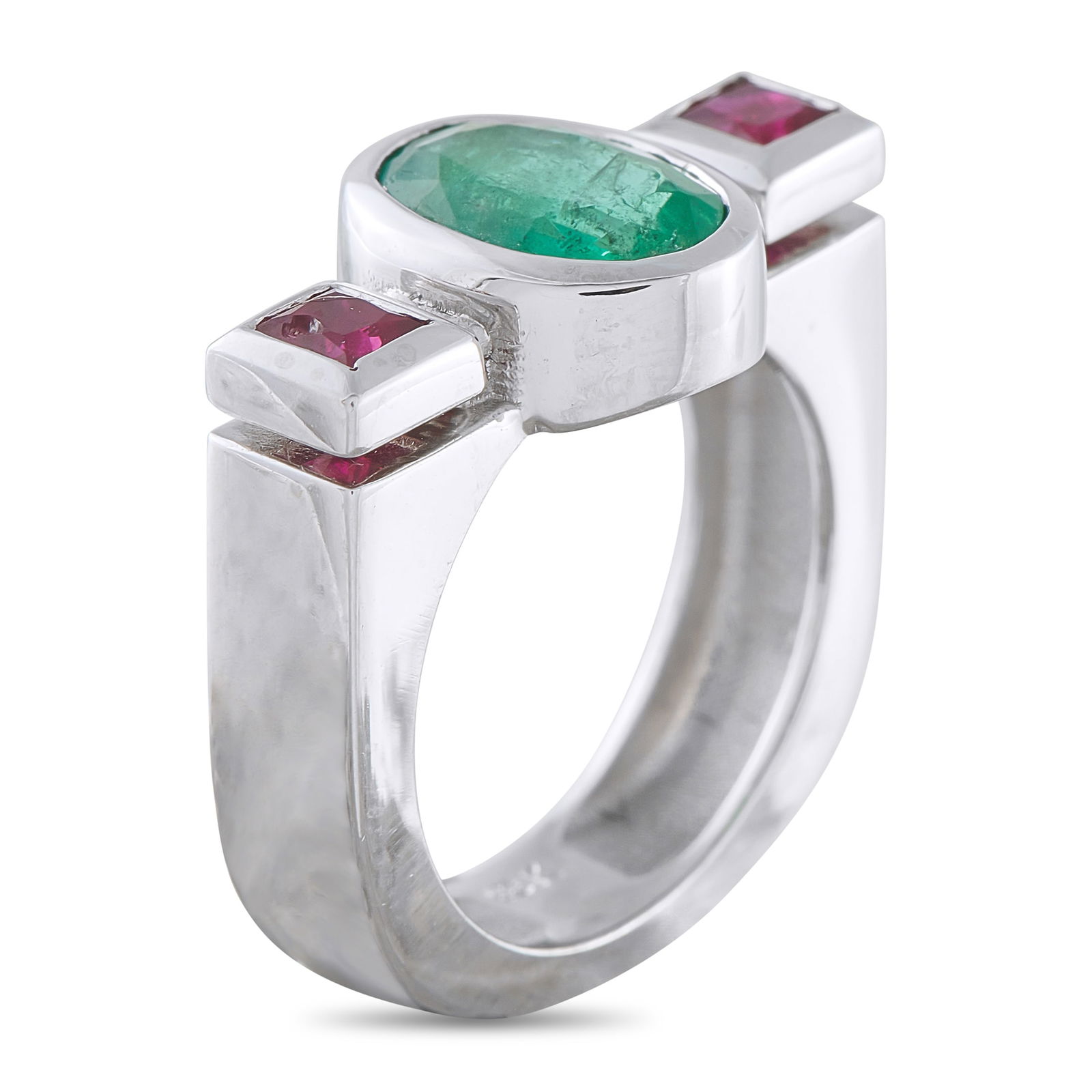18K White Gold 1.75ct Emerald and Ruby Ring - 2