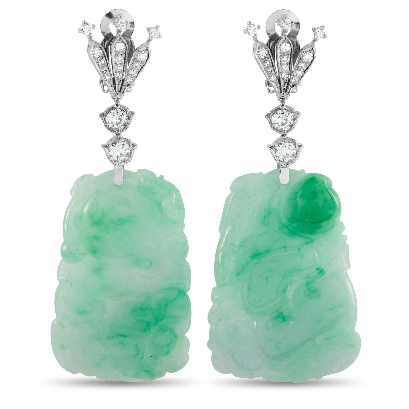 14K White Gold 1.70ct Diamond and Jade Earrings (1 of 3)