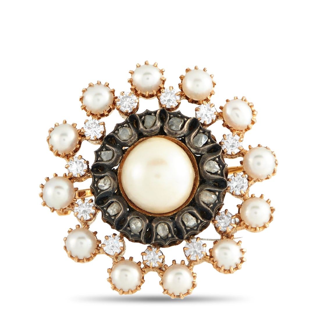 18K Rose Gold 0.50ct Diamond and Pearl Brooch (1 of 3)