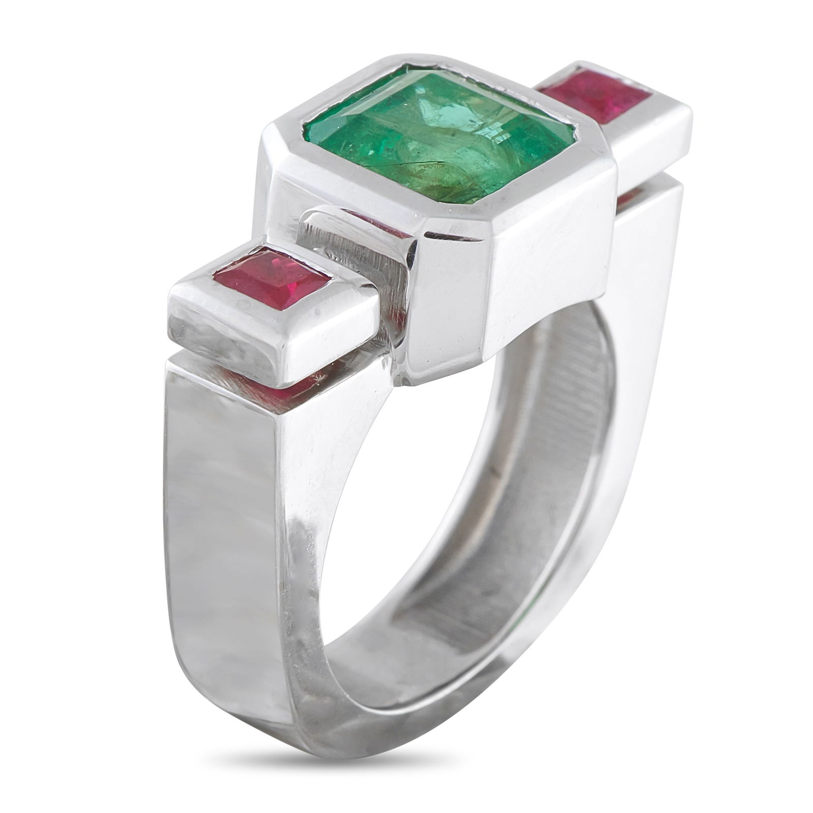 18K White Gold 3.0ct Emerald and Ruby Ring - 2