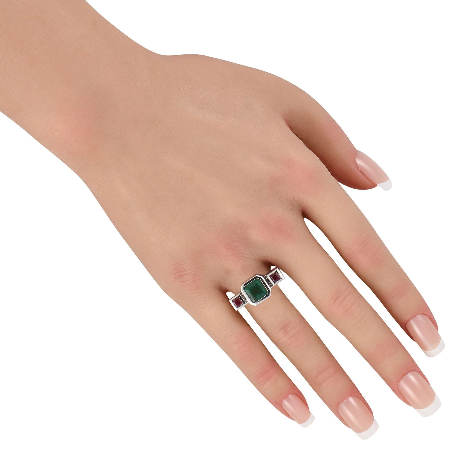 18K White Gold 3.0ct Emerald and Ruby Ring - 3