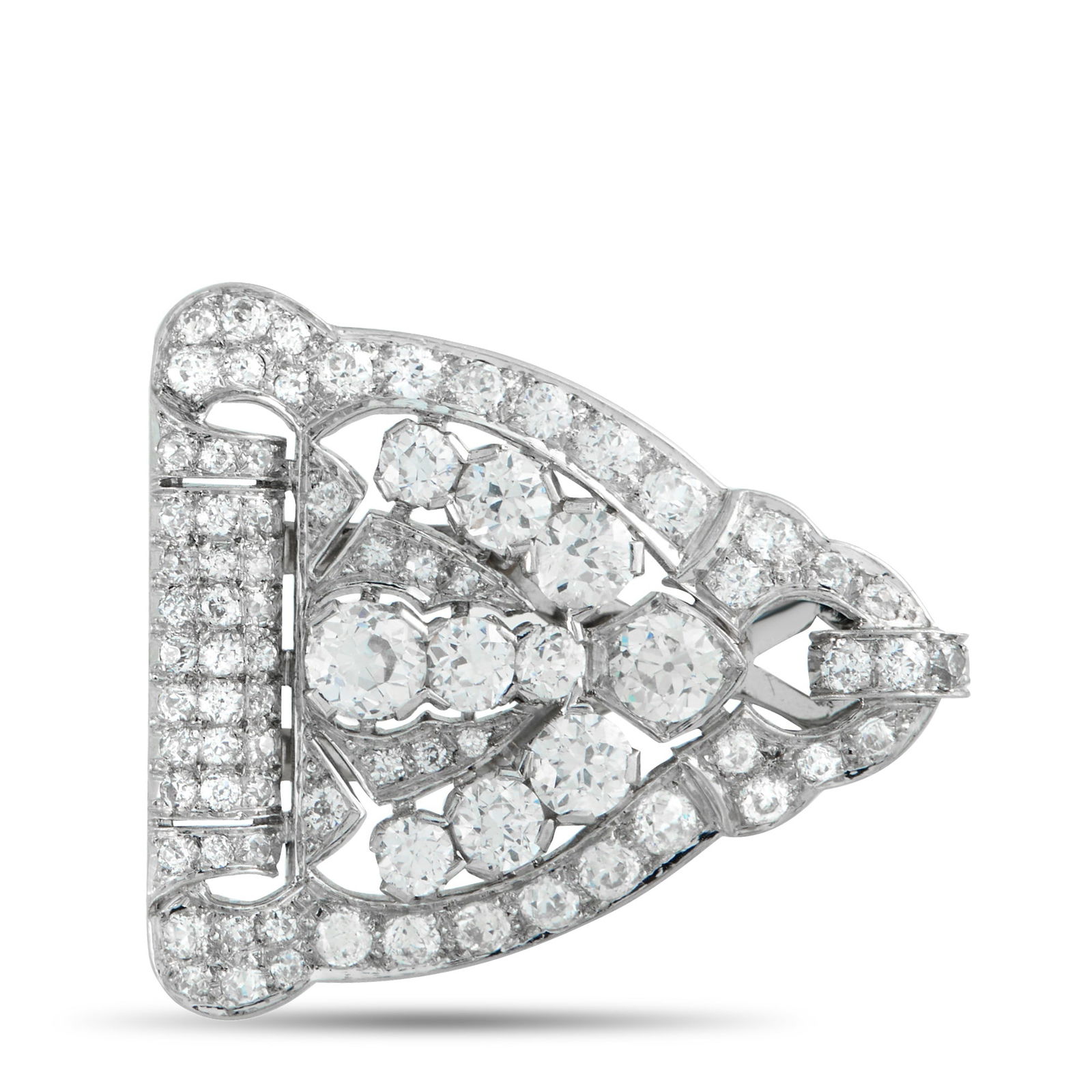 Art Deco Platinum 3.65ct Diamond Brooch: A striking design makes this Art Deco brooch impossible to ignore. Incredibly impressive, sparkling Diamonds with a total weight of 3.65 carats provide endless sparkle. This piece is set in Platinum
