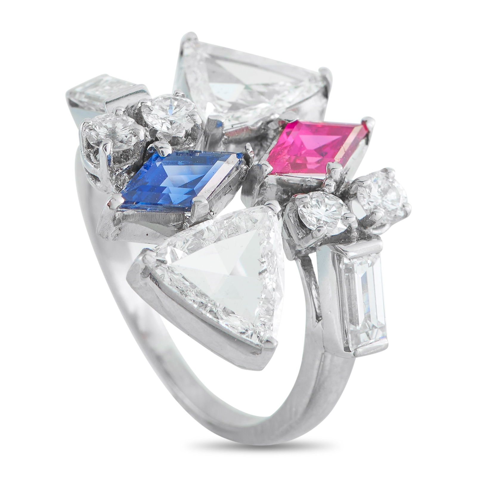 Platinum 2.20ct Diamond Ring: Bold shapes and colors make this ring a unique addition to any jewelry collection. Set in Platinum, this playful piece comes to life thanks to colorful gemstones totaling 1.0 carats. Dazzling