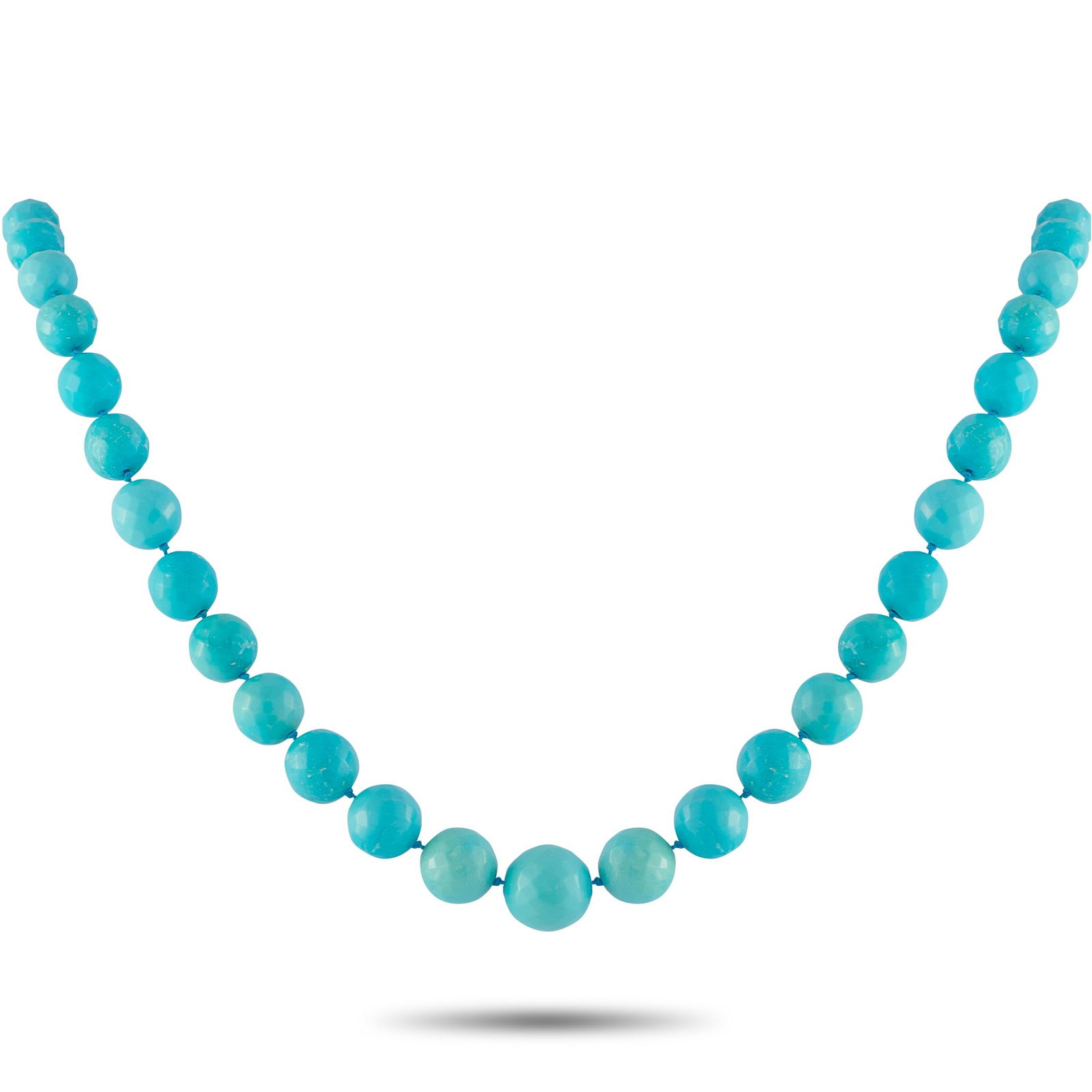 18K Yellow Gold Persian Turquoise Necklace: Graduated Persian Turquoise beads ranging in size from 9mm – 15mm make this necklace come alive with color. Bold and instantly eye-catching, the 18K Yellow Gold clasp provides the perfect touch of