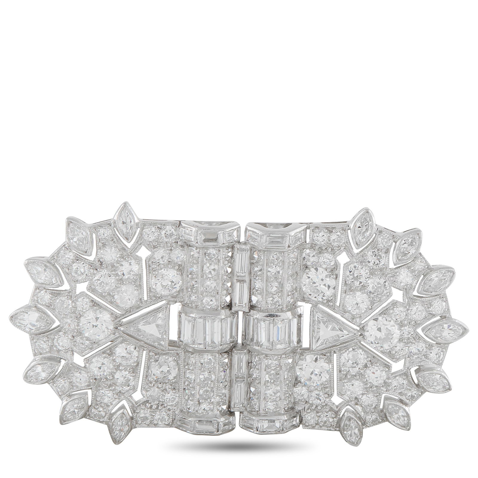 Platinum 5.25ct Diamond Brooch: Diamonds with a total weight of 5.25 carat make this scintillating brooch impossible to ignore. Chic and incredibly elegant, the detailed Platinum setting makes it the perfect addition to any hat,