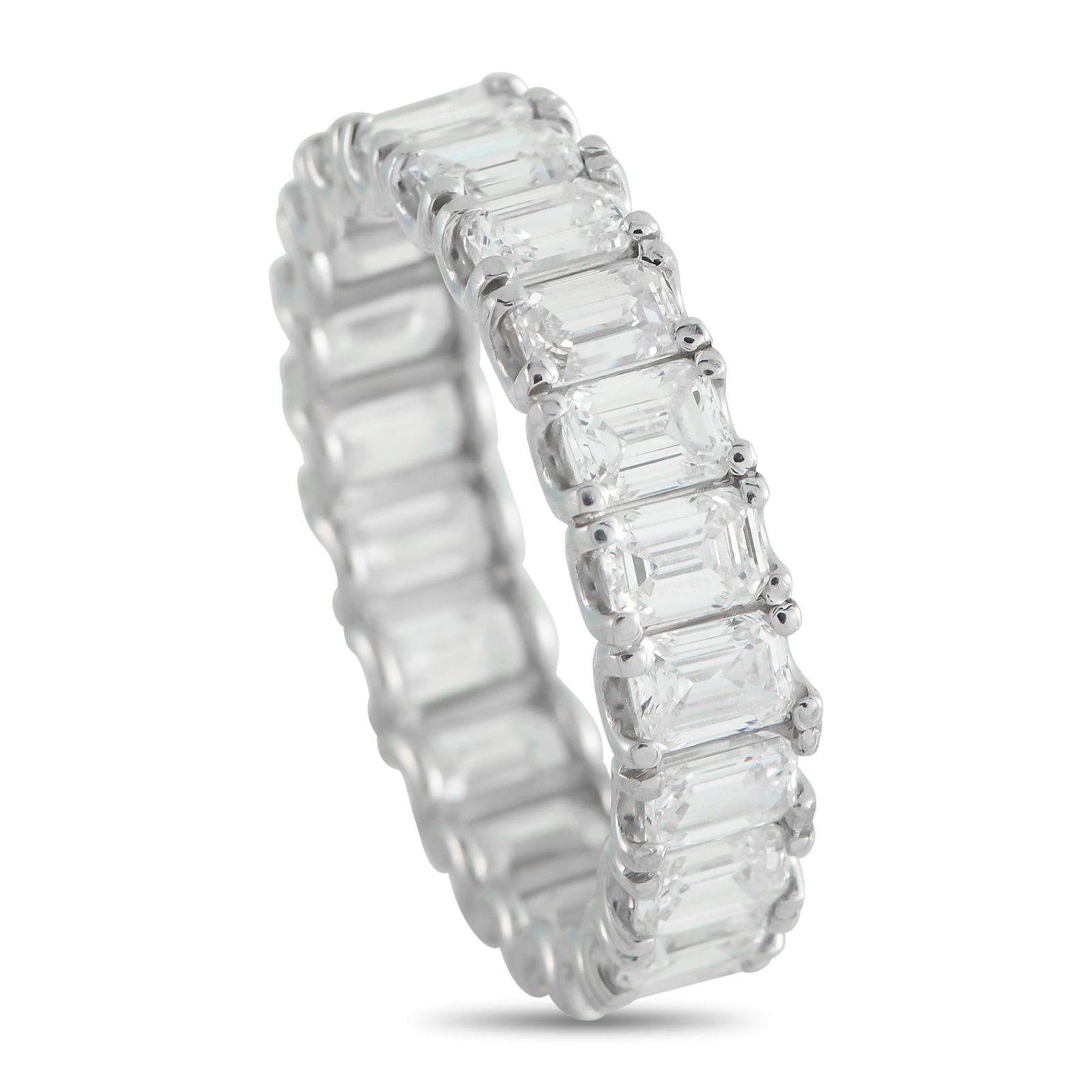 Platinum 5.16ct Diamond Eternity Band: This eternity band ring is inherently sophisticated. Sleek and stylish, a series of sparkling Diamonds totaling 5.16 carats take center stage on this luxury piece. Set in Platinum, it measures 5mm