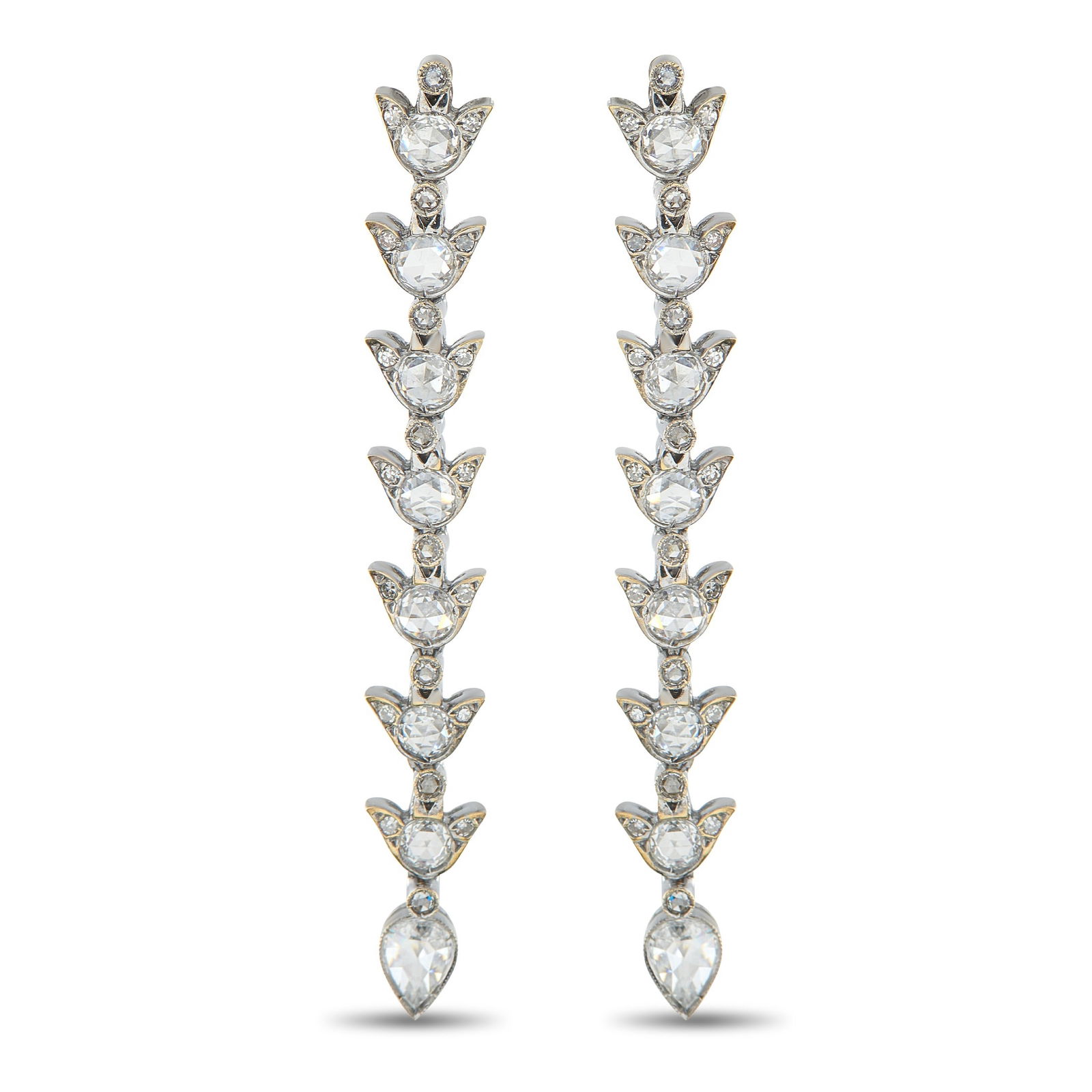 18K White Gold 4.40ct Diamond Earrings: These earrings are undeniably opulent. Set in 18K White Gold, sparkling Diamonds with a total weight of 4.40 carats make them ideal for even your most special occasions. Each earring measures