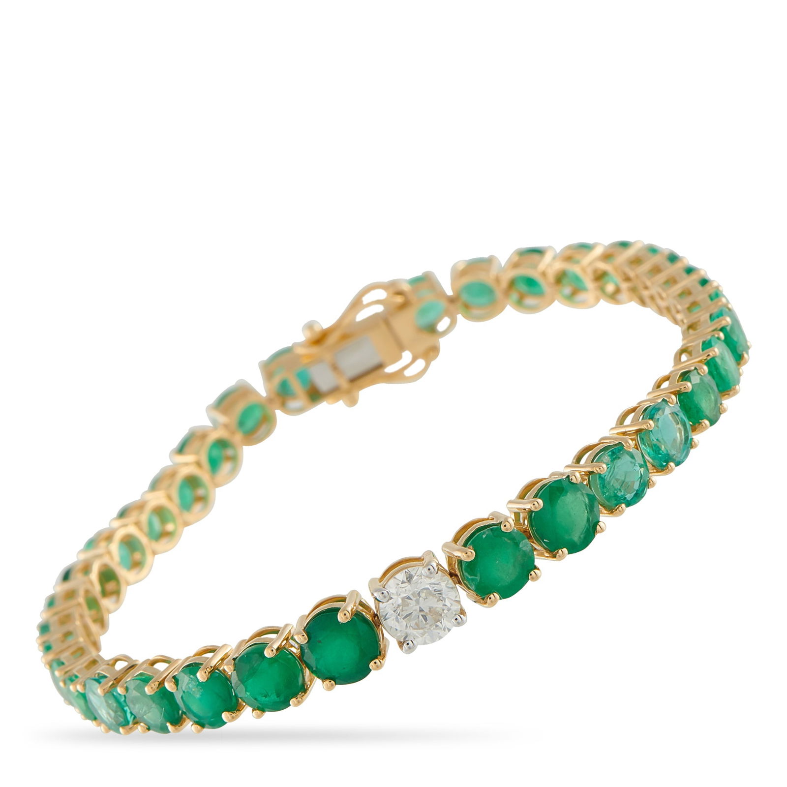 18K Yellow Gold 1.07ct Diamond and Emerald Bracelet (1 of 3)