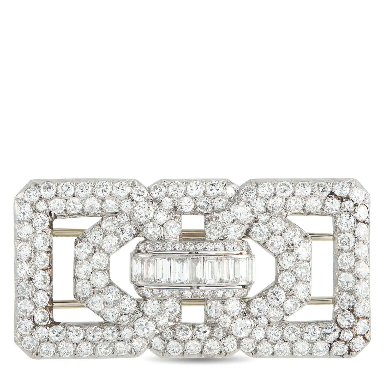 Platinum 7.50ct Diamond Brooch: This brooch is incredibly sophisticated. A stylish openwork design offers timeless elegance, while Diamonds with a total weight of 7.50 carats make it simply unforgettable. Set in Platinum, it