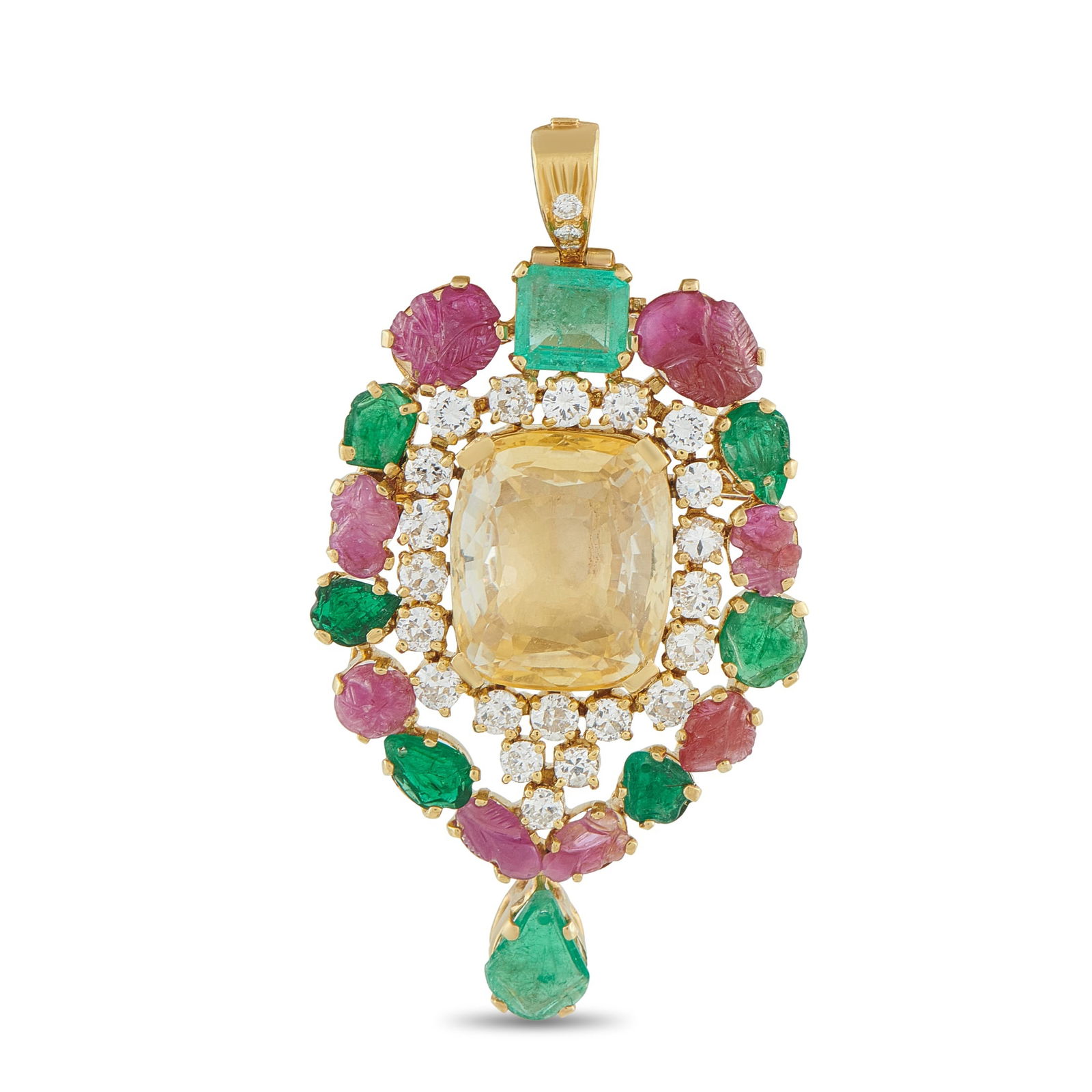 Gazdar18K Yellow Gold 2.10ct Diamond Brooch: This intricate Gazdar brooch is incredibly luxurious. Diamonds with a total weight of 2.10 carats provide plenty of sparkle – but it’s the breathtaking array of multicolored gemstones totaling
