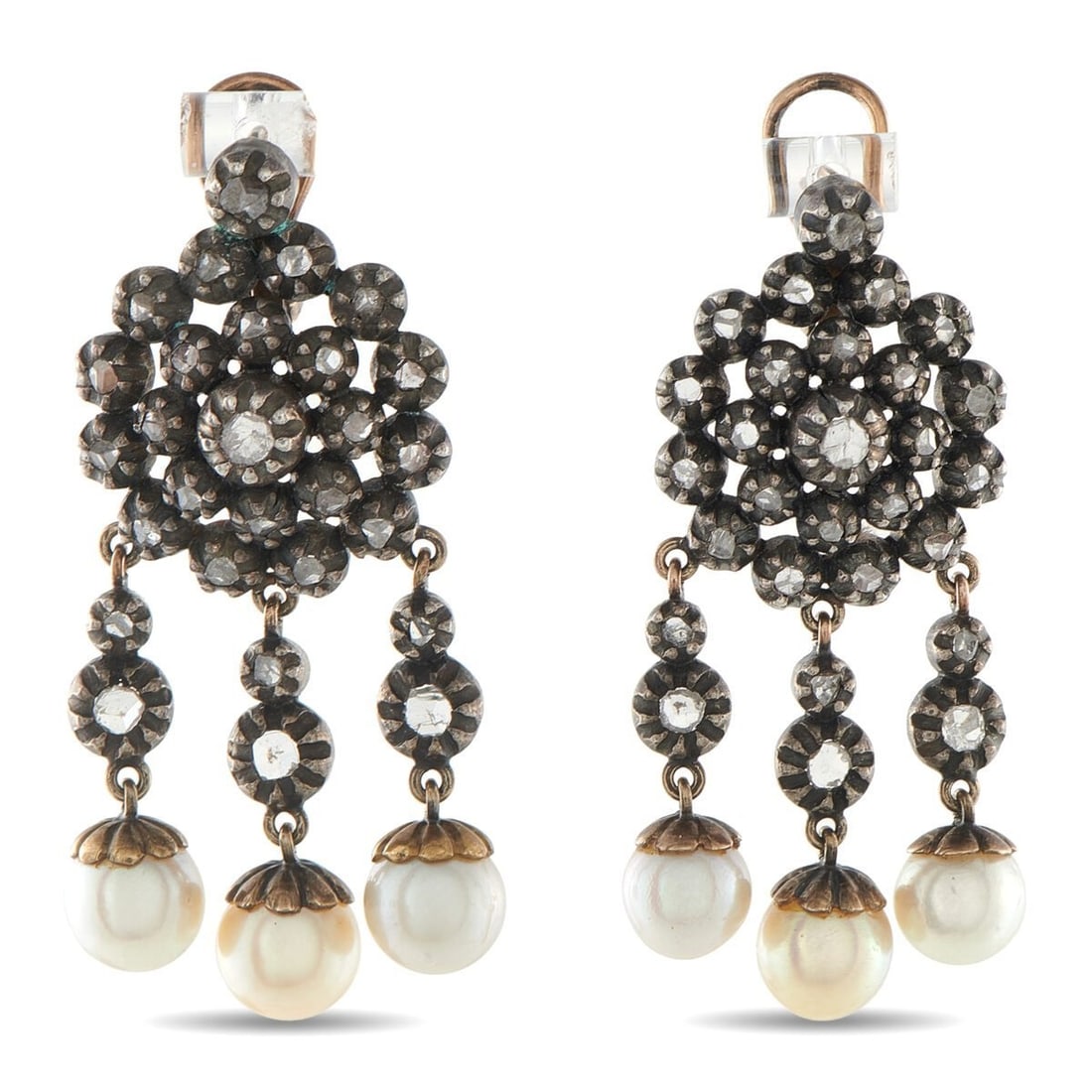 Earrings - 14 kt. Rose gold, Antique VIctorian Rose Gold and 3.0ct Diamond Earrings - 3.0ct.: Antique Rose Gold and 3.0ct Diamond Earrings These Victorian antique earrings offer a timeless sense of sophistication. Diamonds with a total weight of 3.0 carats add subtle sparkle to the settings, w