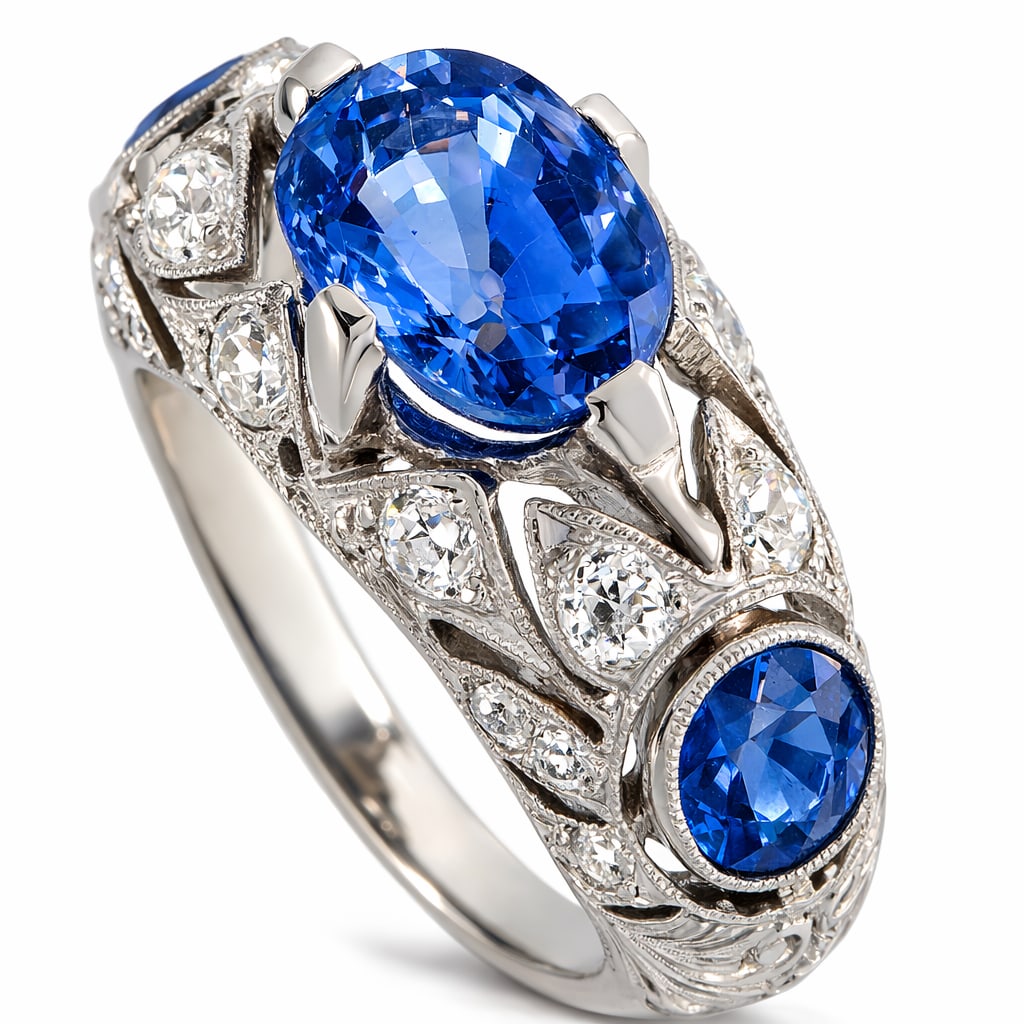 18K White Gold 0.40ct Diamond and Sapphire Ring (1 of 3)