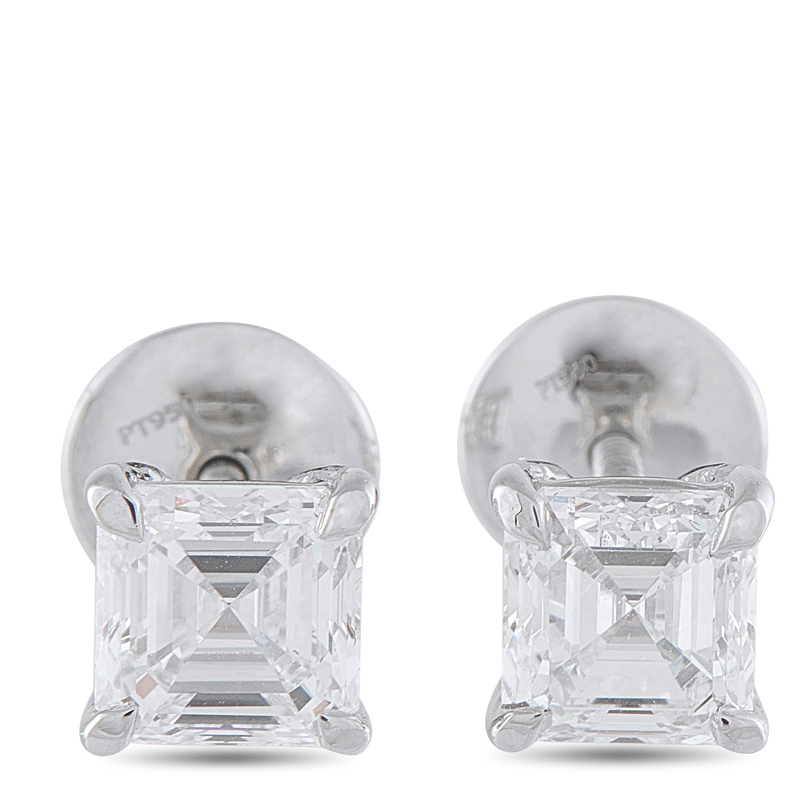 Platinum 2.0ct Diamond Solitaire Earrings: These square-cut Diamond solitaire earrings will complement any ensemble. GIA-Certified Diamonds totaling 2.0 carats with E color and VS1 clarity within simple Platinum settings make them instantly ey