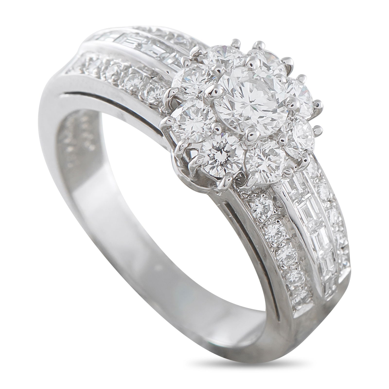 Van Cleef & Arpels Fleurette 18K White Gold 1.20ct Diamond Ring: This Van Cleef & Arpels Fleurette ring exudes timeless elegance. Diamonds with a total weight of 1.20 carats make a sparkling statement within the 18K White Gold setting and the floral motif at the ce