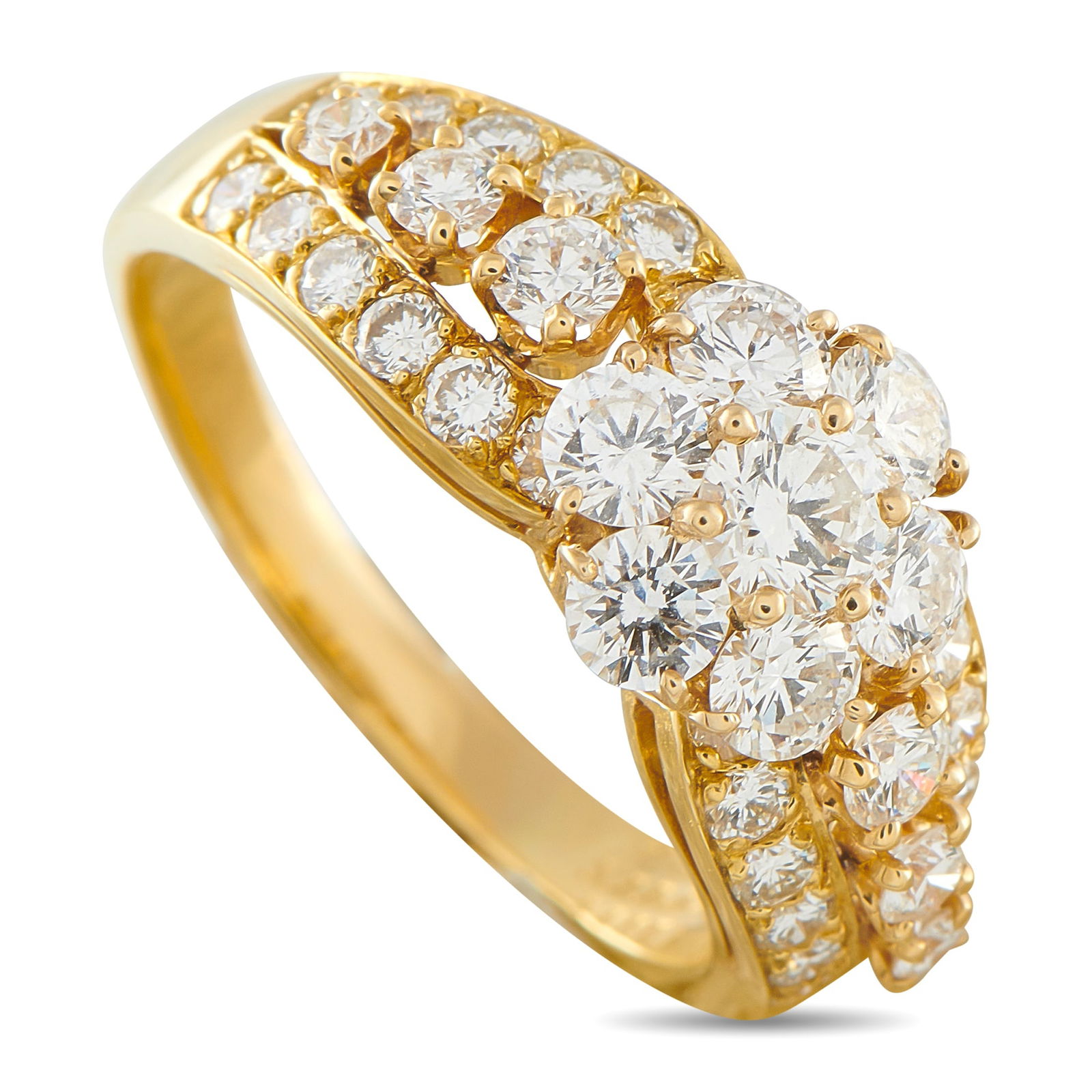 Van Cleef & Arpels Snowflake 18K Yellow Gold 1.60ct Diamond Ring: This Van Cleef & Arpels Snowflake ring is a dazzling piece that will continually impress. Sparkling Diamonds with a total weight of 1.60 carats allow it to effortlessly radiate light. Set in 18K Yello
