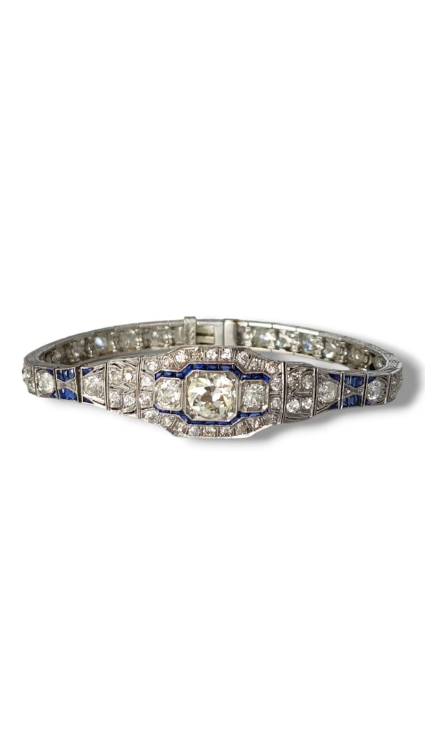 Bracelet Platinum, Art Deco Platinum & Diamond Bracelet Circa 1930, 6.39 Carats (1 of 5)
