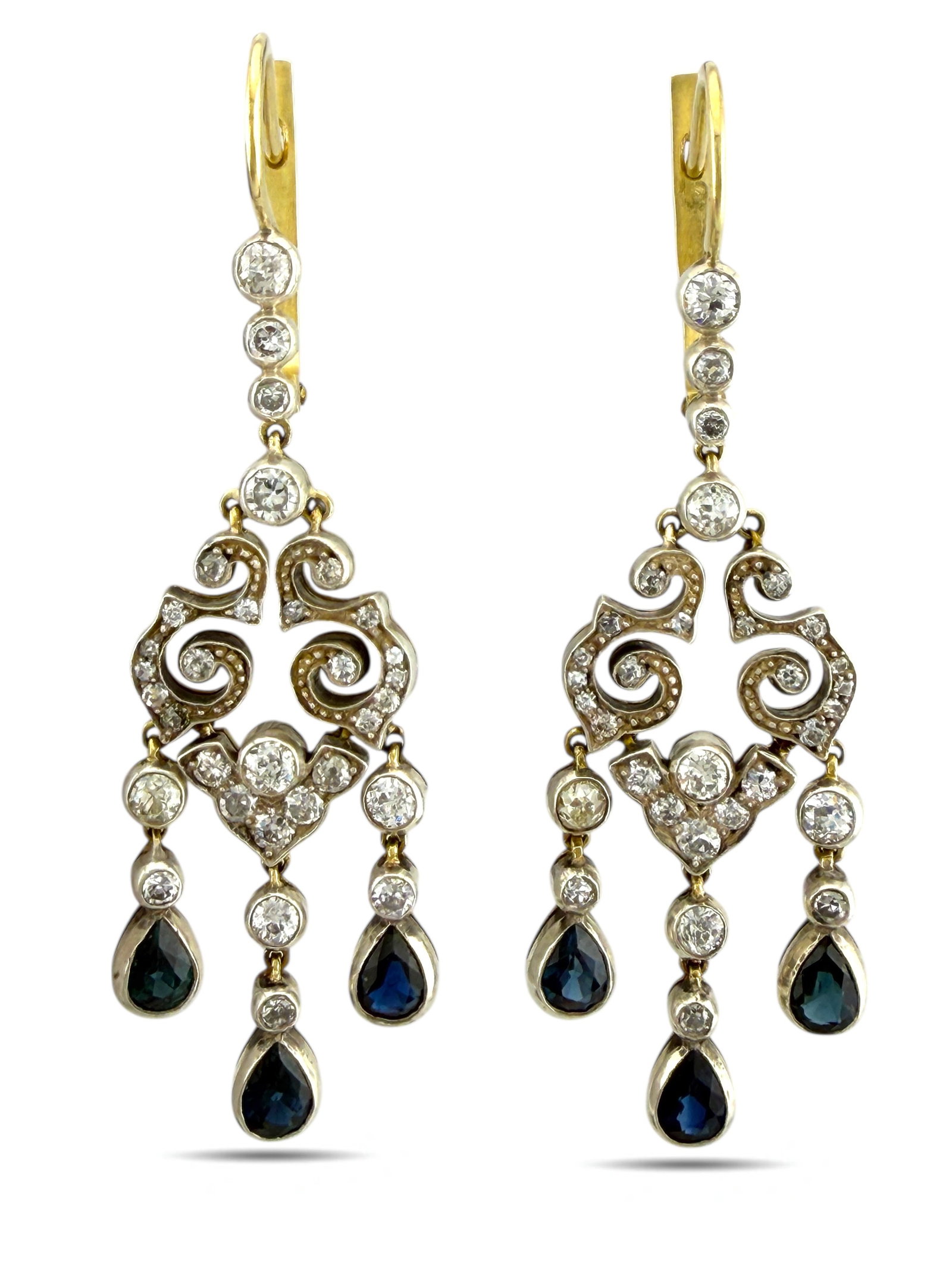 Earrings - 14 kt. Yellow gold, Antique I 56K Yellow Gold, Enamel & 2.31ct Diamond Earrings, Circa (1 of 6)