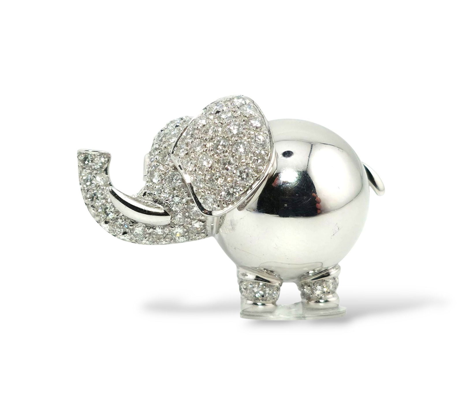 18 kt. White gold, 18K White Gold Elephant Pendant Adorned with 2.0Ct Diamonds - 2.0ct. tw. Diamond (1 of 7)