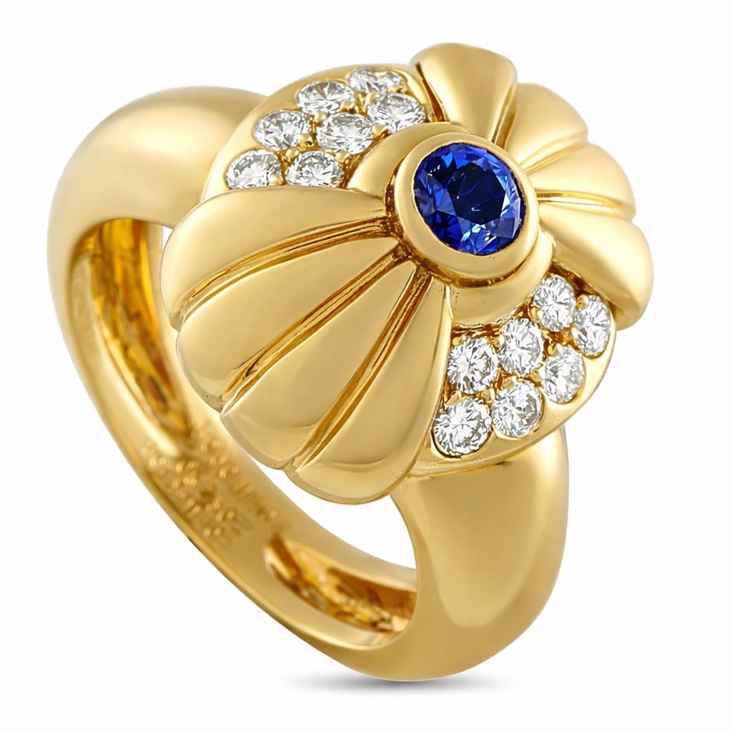 Boucheron - 18 kt. Yellow gold, BOUCHERON 18K Yellow Gold 0.40ct Diamond and Sapphire Ring circa (1 of 8)
