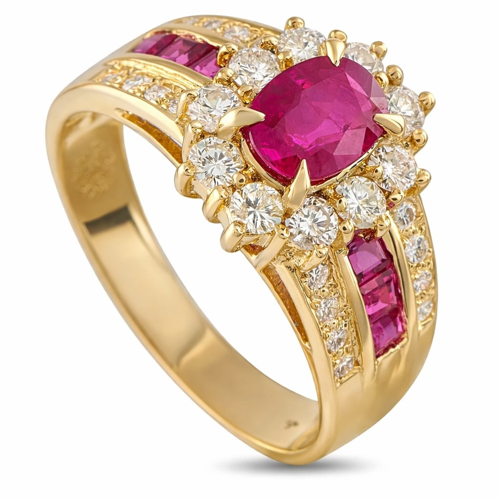 18 kt. Yellow gold, Exclusive 18K Yellow Gold 1.08ct Diamond and 1.76ct Ruby 2.83ct. tw. Diamond (1 of 6)