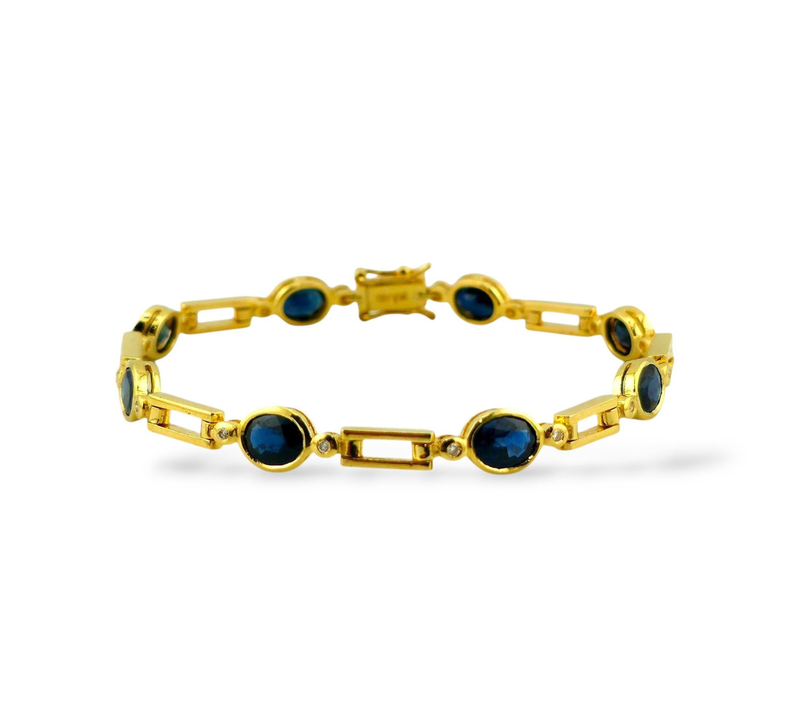 18 kt. Yellow gold, 18K Yellow Gold Bracelet with Oval Sapphires & Round Diamonds (1 of 7)