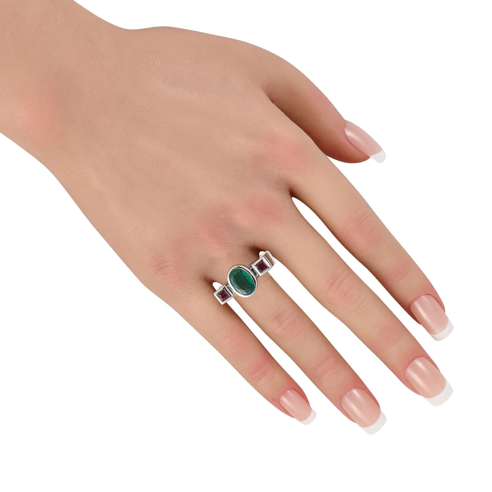 18K White Gold 1.75ct Emerald and Ruby Ring - 3