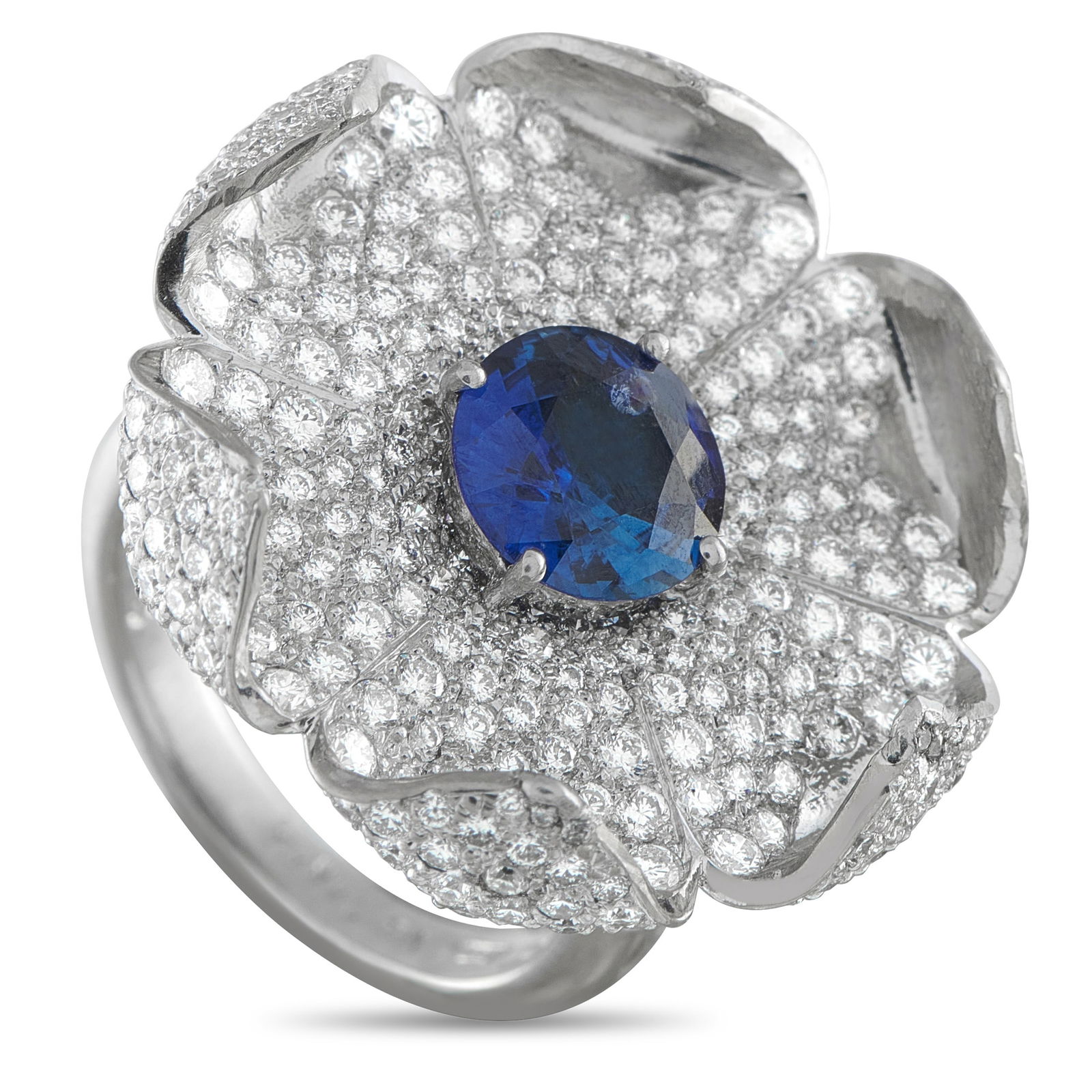 Platinum 2.50ct Diamond and Sapphire Flower Ring (1 of 4)