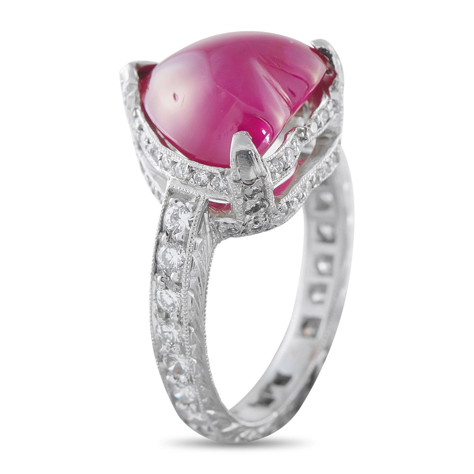 Platinum 1.20ct Diamond and Ruby Heart Ring - 2
