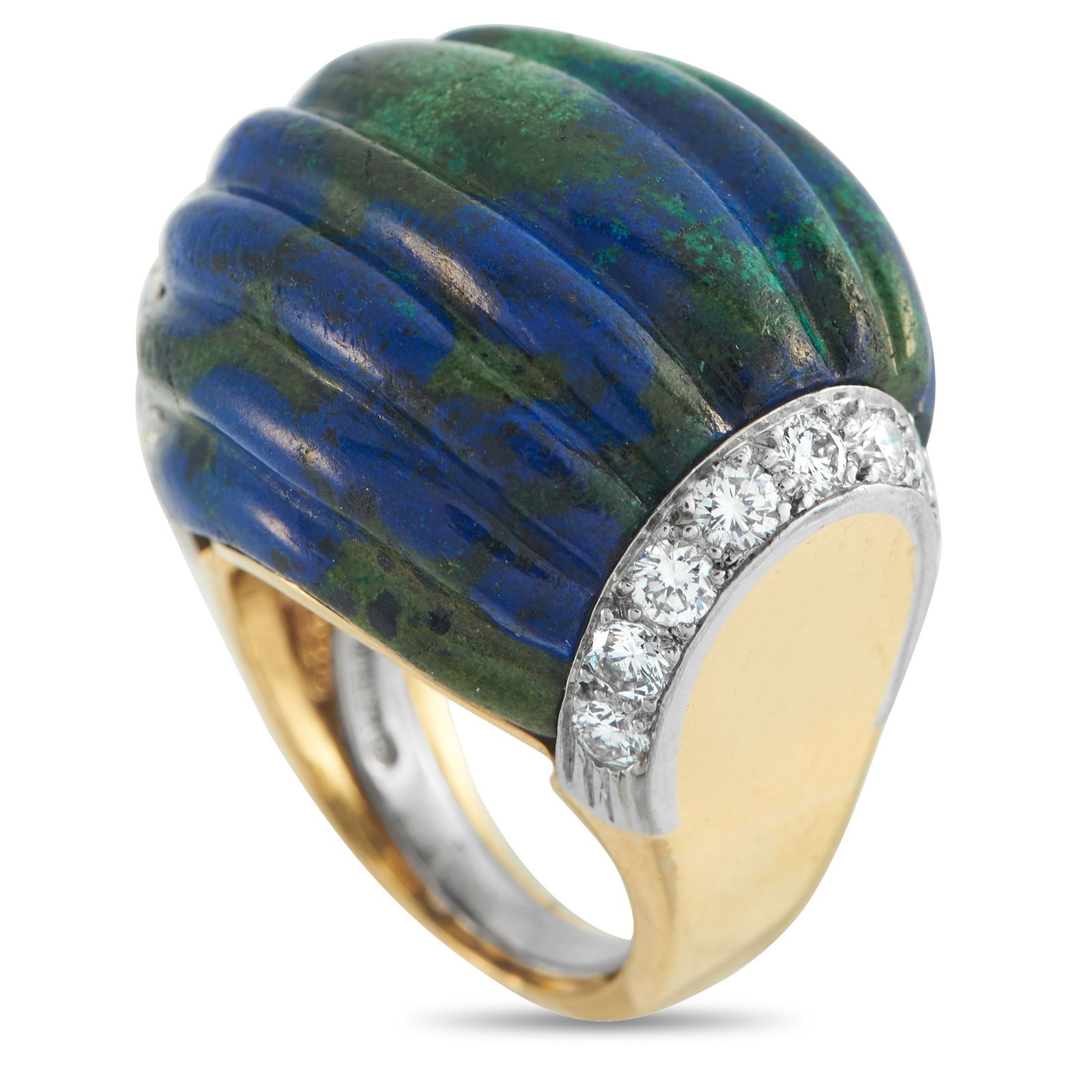David Webb 18K Yellow Gold and Platinum 1.20ct Diamond Azurmalachite Ring (1 of 5)
