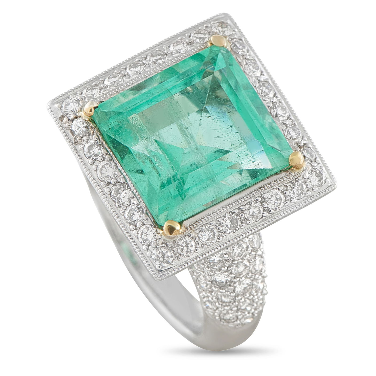 18K White Gold 1.10ct Diamond and Russian Emerald Ring (1 of 4)