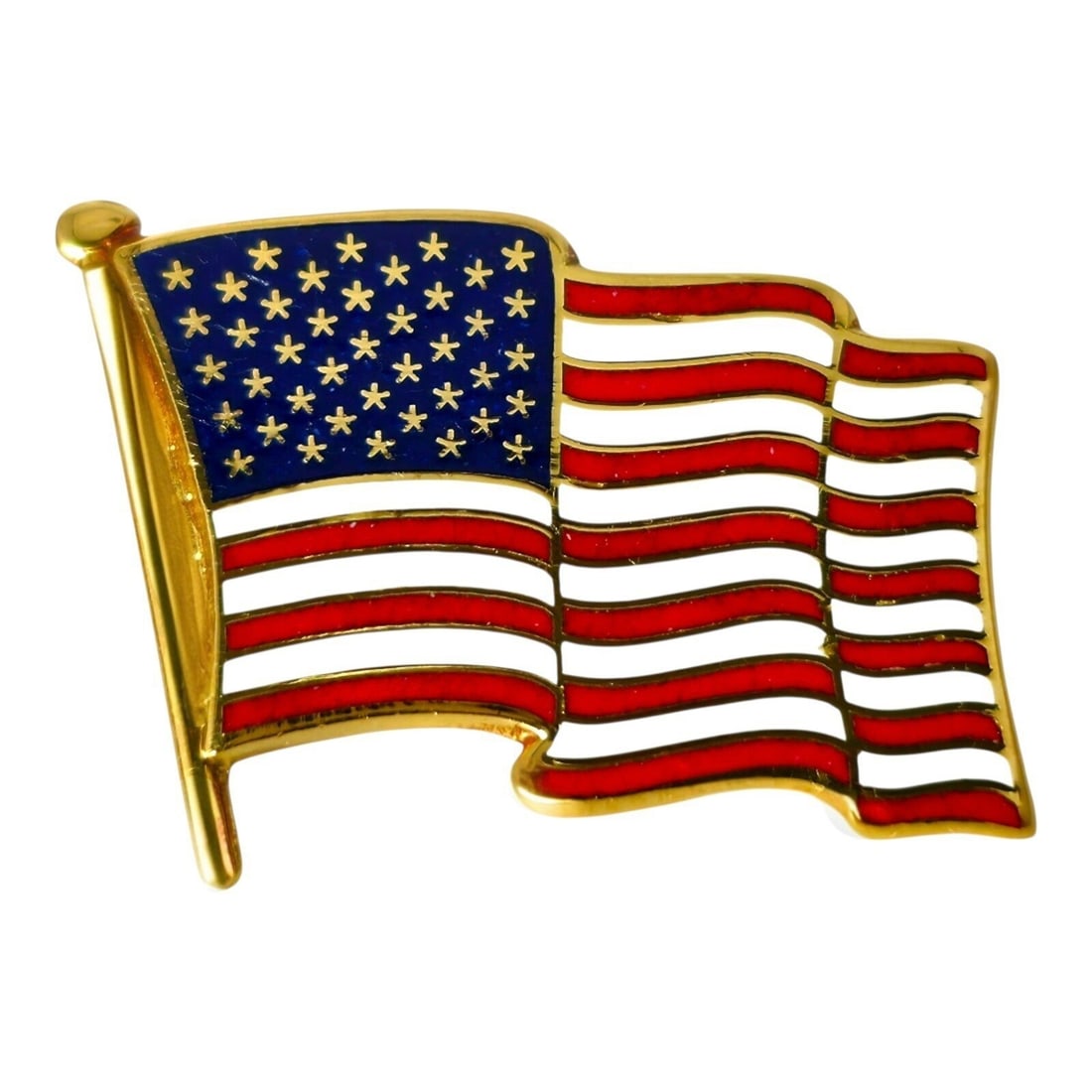 Cartier - Jewellery pin - 15 kt. Yellow gold, Cartier 18K Yellow Gold American Flag Tie Pin: Cartier 18K Yellow Gold American Flag Tie PinCartier 18K Yellow Gold American Flag Tie PinCrafted with Cartier’s precise artistry, this American flag pin presents the classic symbol with thoughtful